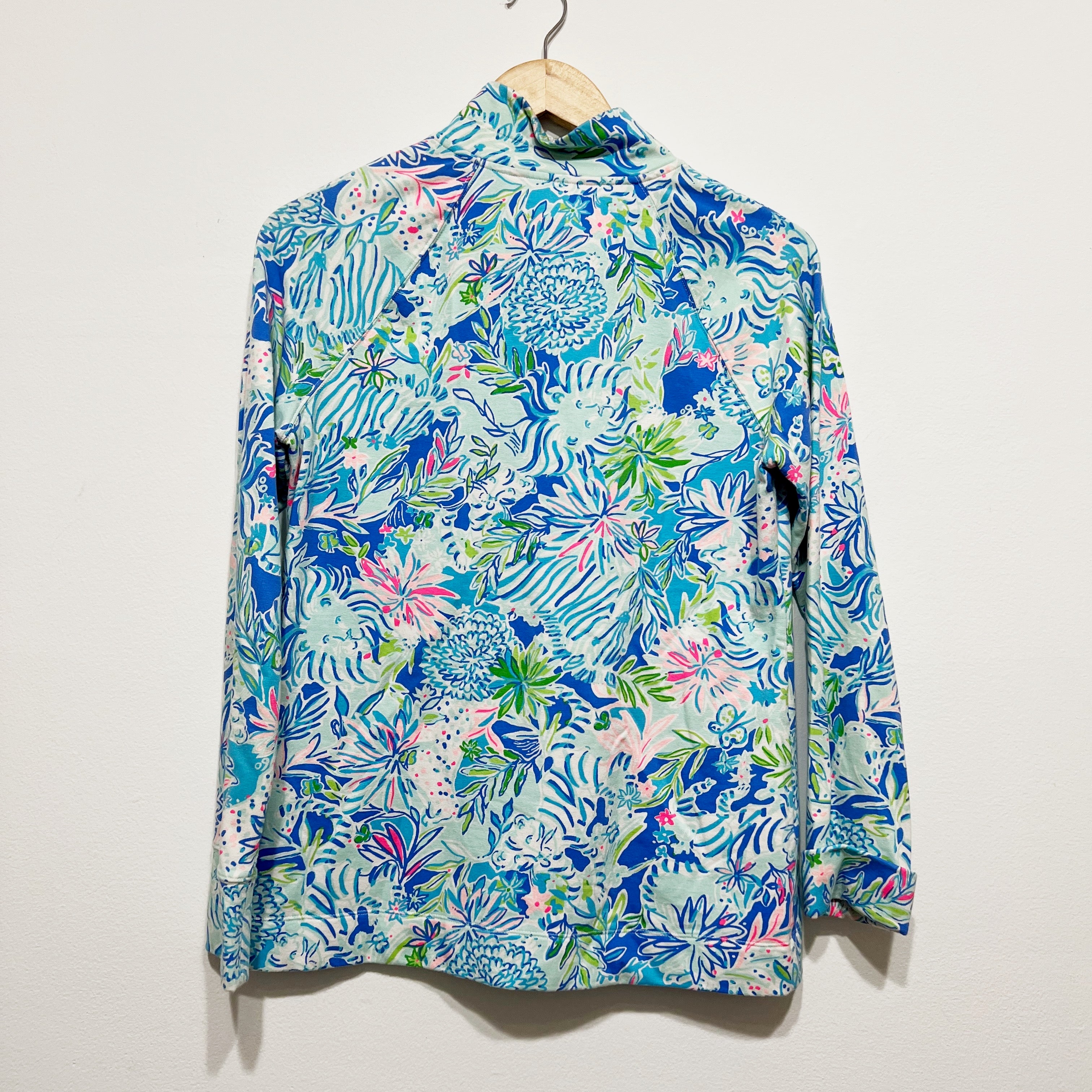 Lilly Pulitzer Skipper Popover UPF 50+ Coastal Blue Lion Around Print Sweater S