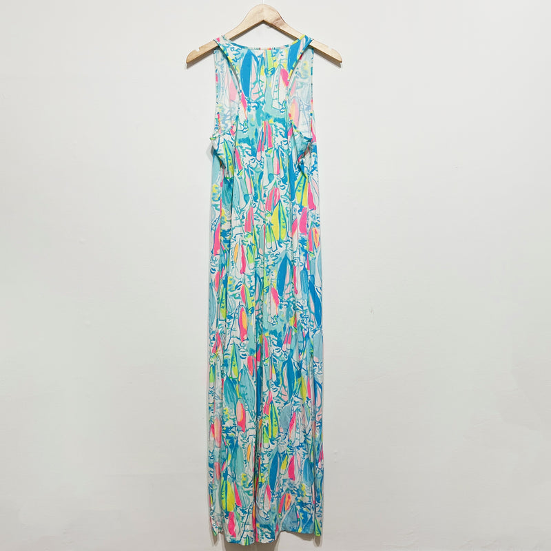 Lilly Pulitzer Kerri Cotton V Neck Sleeveless Beach And Bae Sailboat Print Dress