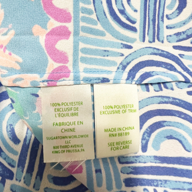 Lilly Pulitzer Marilina Pintuck Pleated V Neck Tassel Blouse All Together Now XS