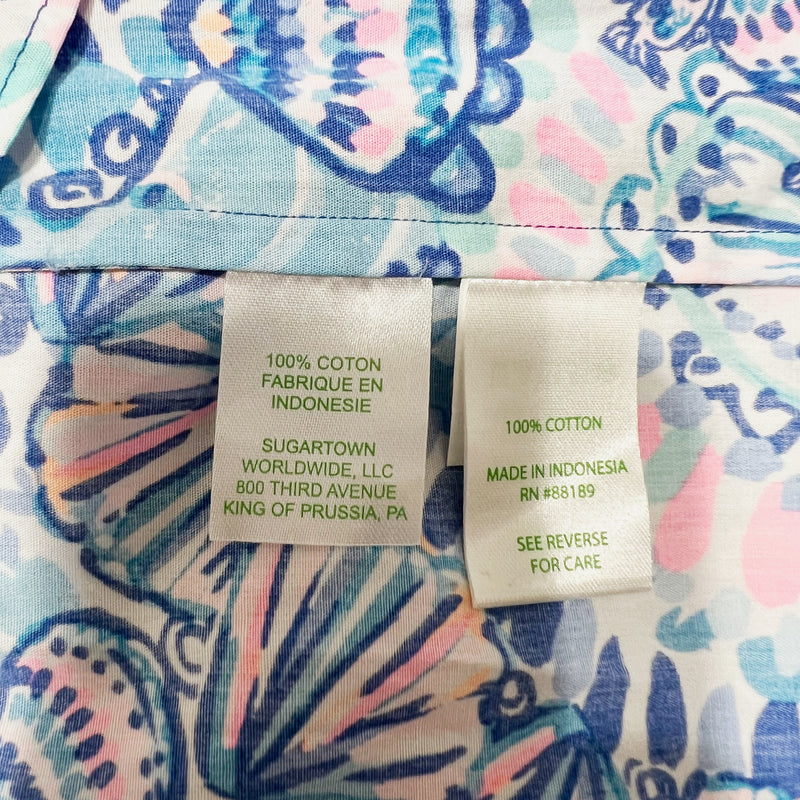 Lilly Pulitzer Novella Ruffle Hem Cotton Top Blue Grotto Commotion In The Ocean