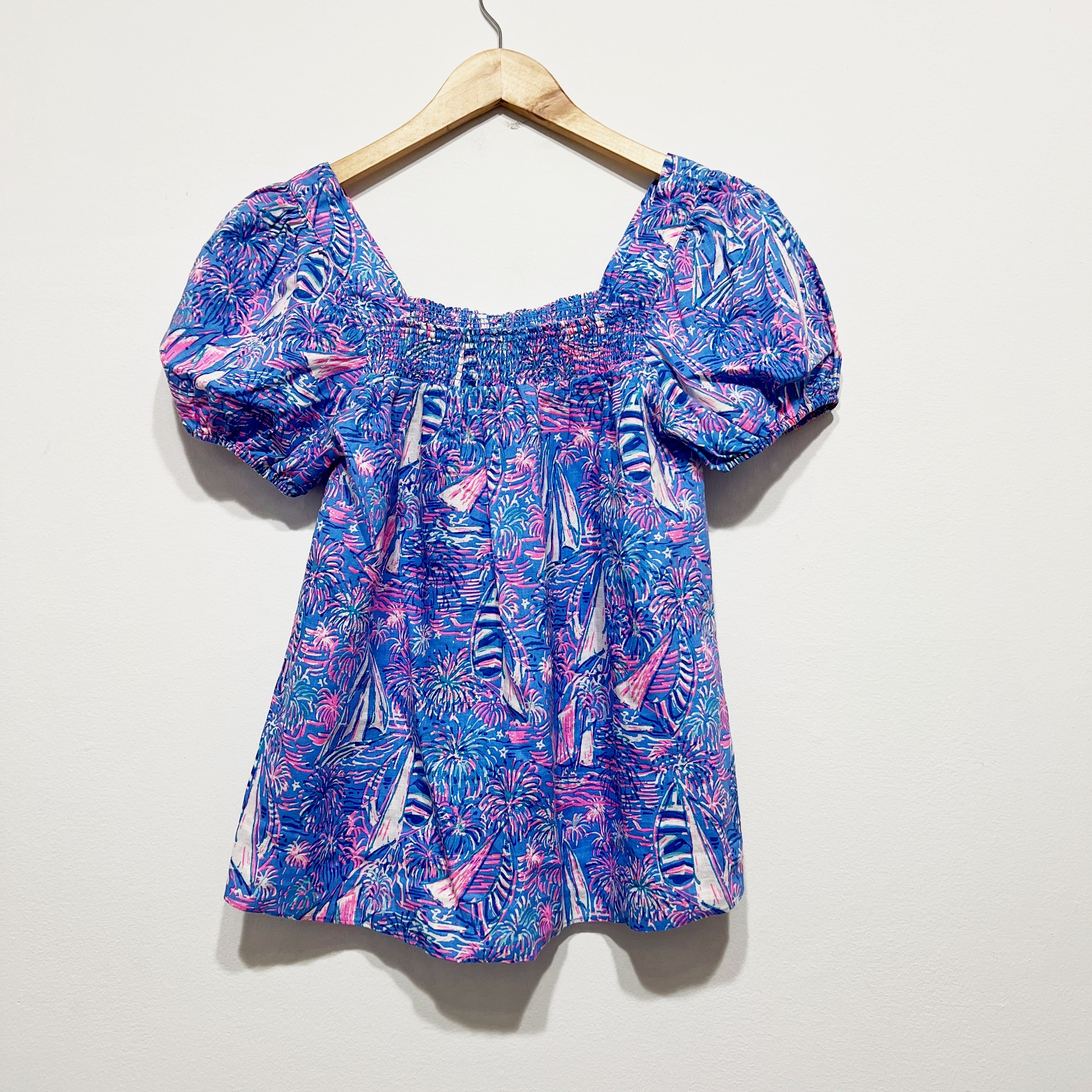 Lilly Pulitzer Keating Boca Blue Its A Sailabration Linen Blouse Shirt Top 4