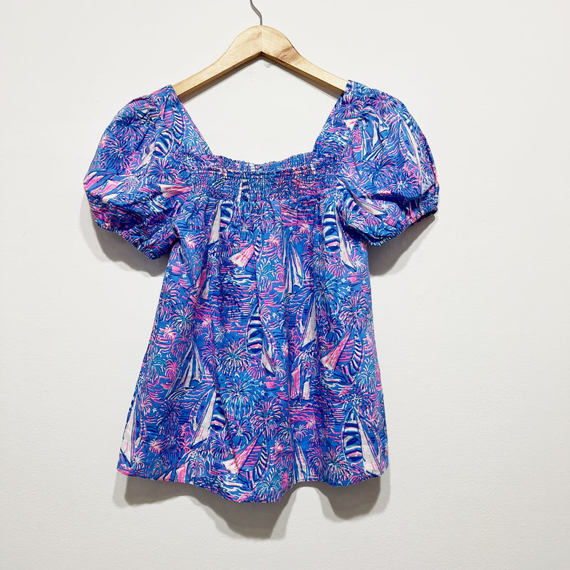 Lilly Pulitzer Keating Boca Blue Its A Sailabration Linen Blouse Shirt Top 4