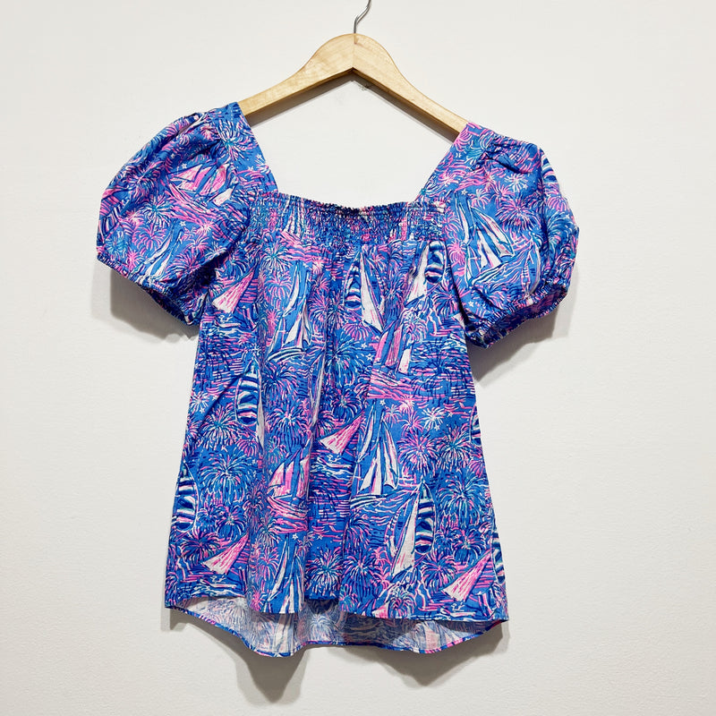 Lilly Pulitzer Keating Boca Blue Its A Sailabration Linen Blouse Shirt Top 4