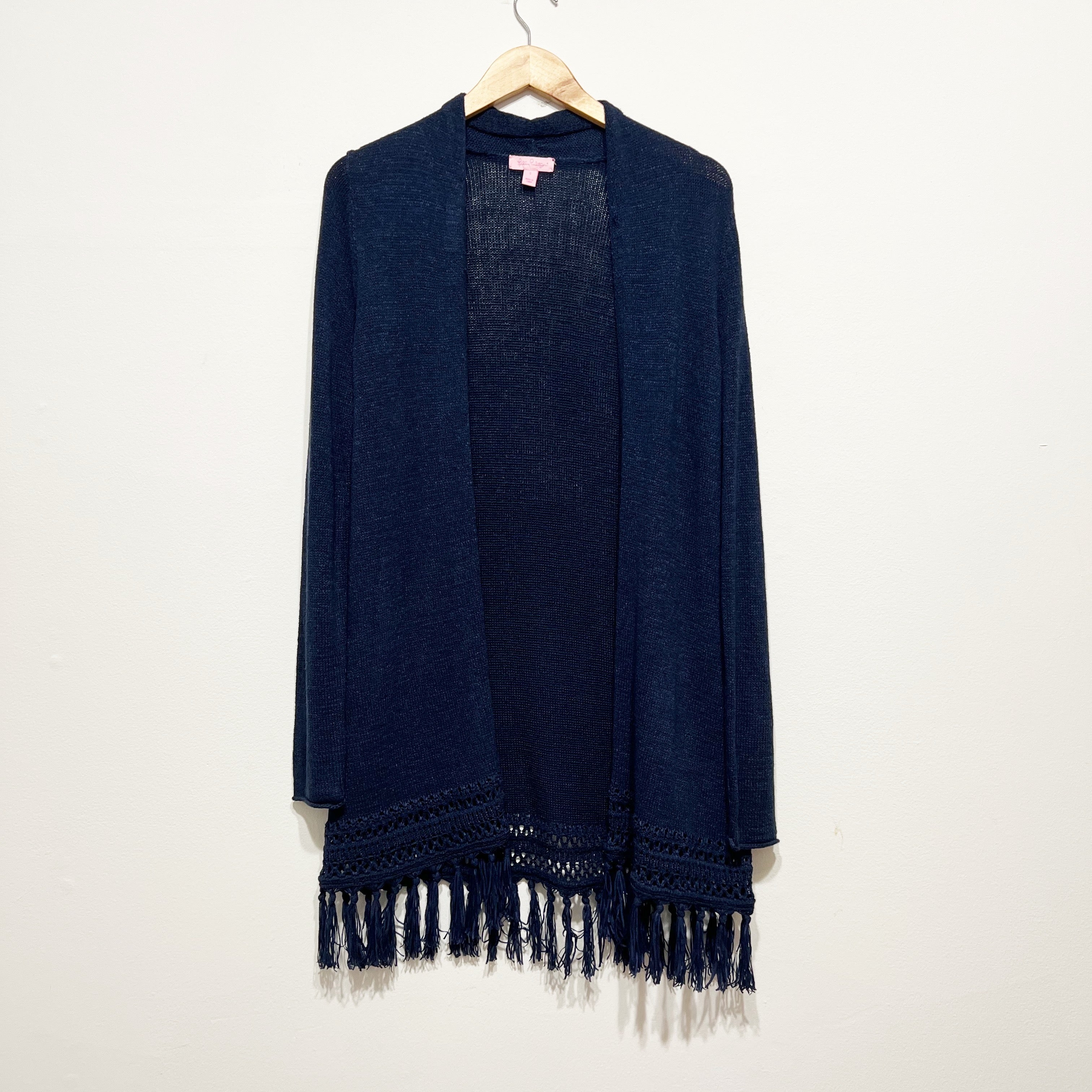 Lilly Pulitzer Tatum Knit Stretch Open Front Cardigan Sweater True Navy Blue S