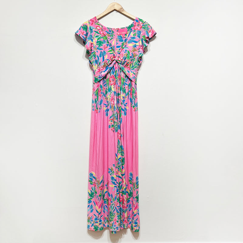 Lilly Pulitzer Verona Flutter Sleeve Havana Pink Casa Jaguar Print Maxi Dress 4