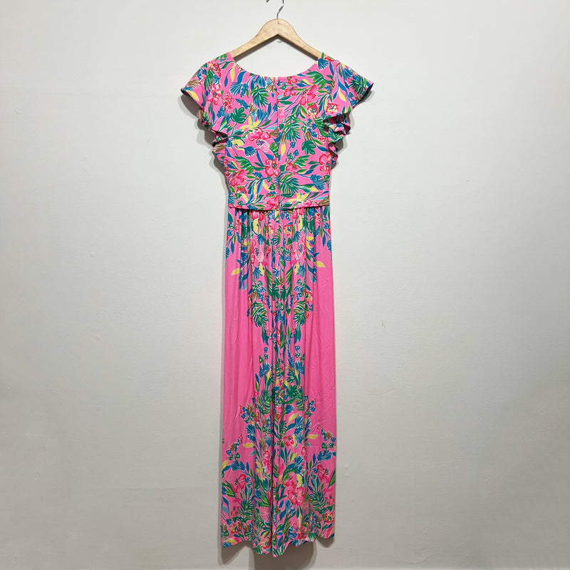 Lilly Pulitzer Verona Flutter Sleeve Havana Pink Casa Jaguar Print Maxi Dress 4