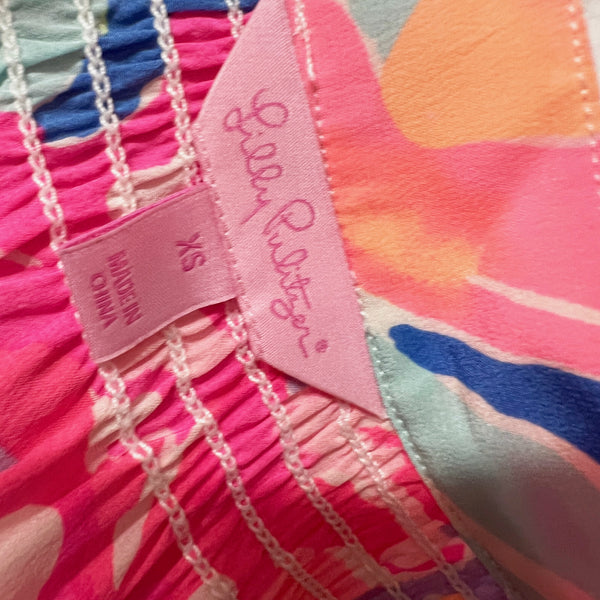 Lilly Pulitzer Bailey Silk Chiffon Sleeveless V Neck Blouse Shirt Playa Hermosa