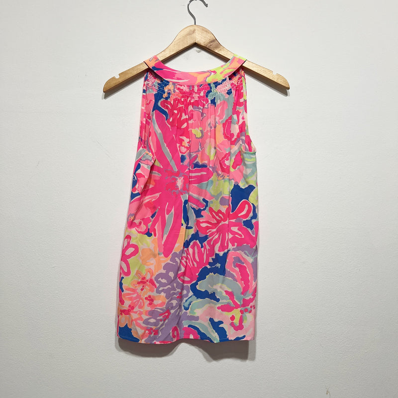 Lilly Pulitzer Bailey Silk Chiffon Sleeveless V Neck Blouse Shirt Playa Hermosa