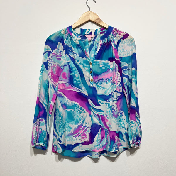 Lilly Pulitzer Women's Elsa Silk Chiffon Pullover Blouse Opal Swell Acquainted