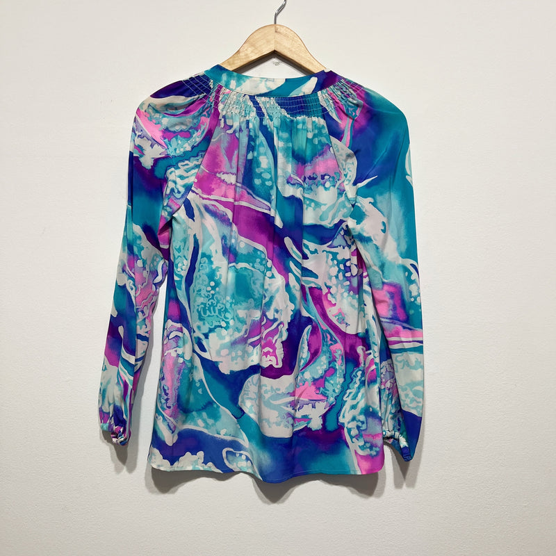 Lilly Pulitzer Women's Elsa Silk Chiffon Pullover Blouse Opal Swell Acquainted