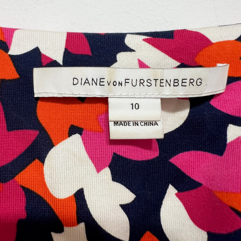 Diane Von Furstenberg Reina Cotton Silk Jersey Knit Stretch Long Sleeve Dress 10