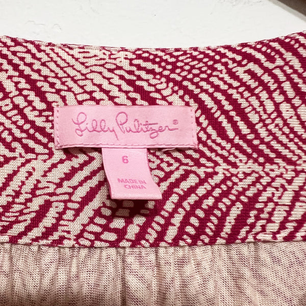 NEW Lilly Pulitzer Burke Silk Jersey Stretch Dahlia Pink You Quill Me Dress 6