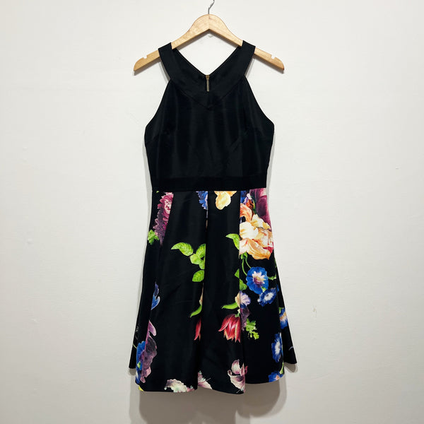 Ted Baker Illusia Ponte Floral Flower Botanical Print Pattern Fit Flare Dress M