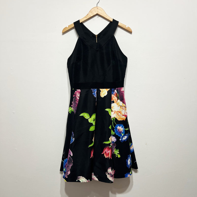 Ted Baker Illusia Ponte Floral Flower Botanical Print Pattern Fit Flare Dress M