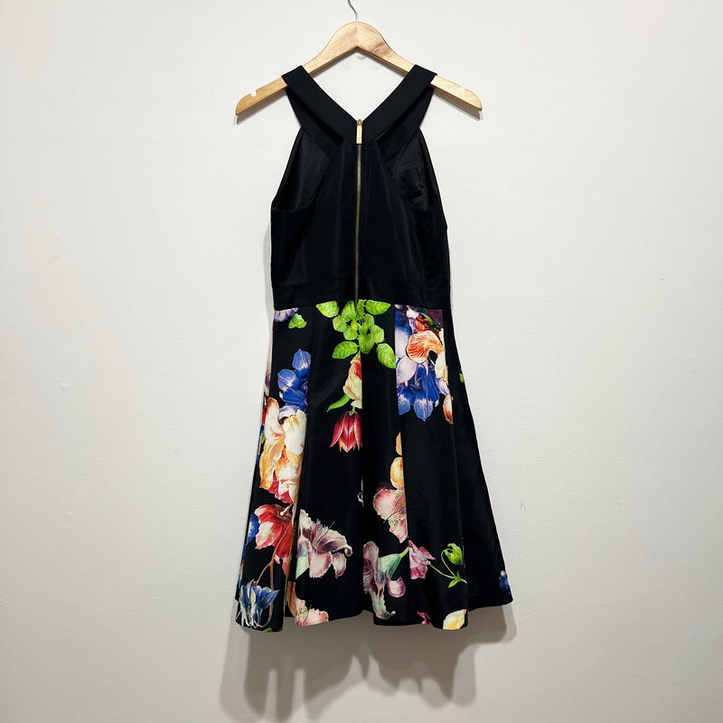 Ted Baker Illusia Ponte Floral Flower Botanical Print Pattern Fit Flare Dress M