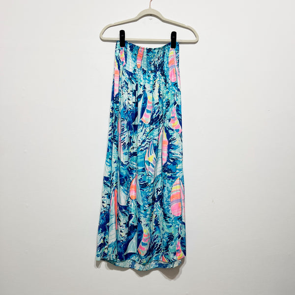Lilly Pulitzer Bohdi Hey Bay Bay Sailboat Pattern Straight Pull On Midi Skirt XS