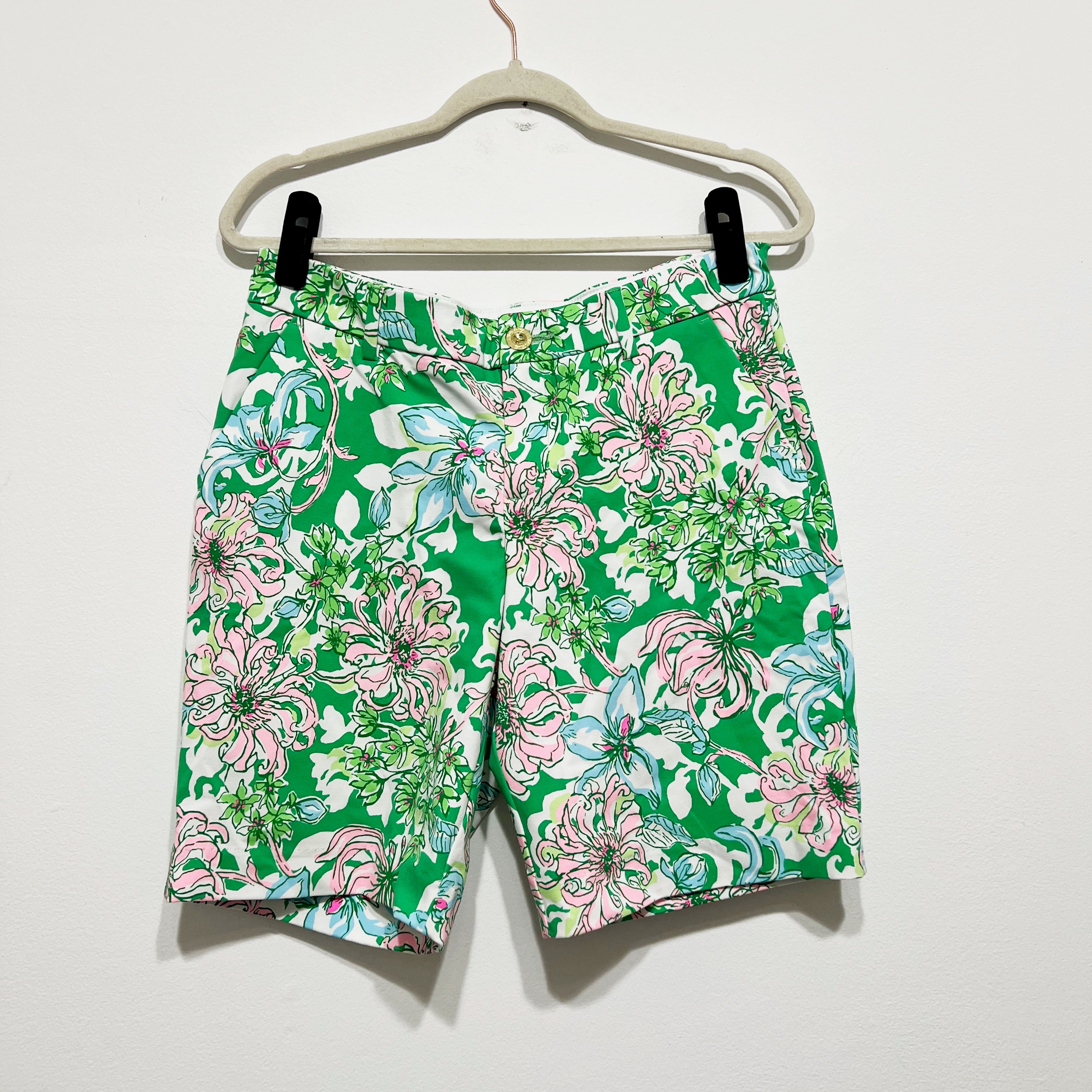 NEW Lilly Pulitzer Natia Mid Rise Knit Stretch Shorts Spearmint Blossom Views 10