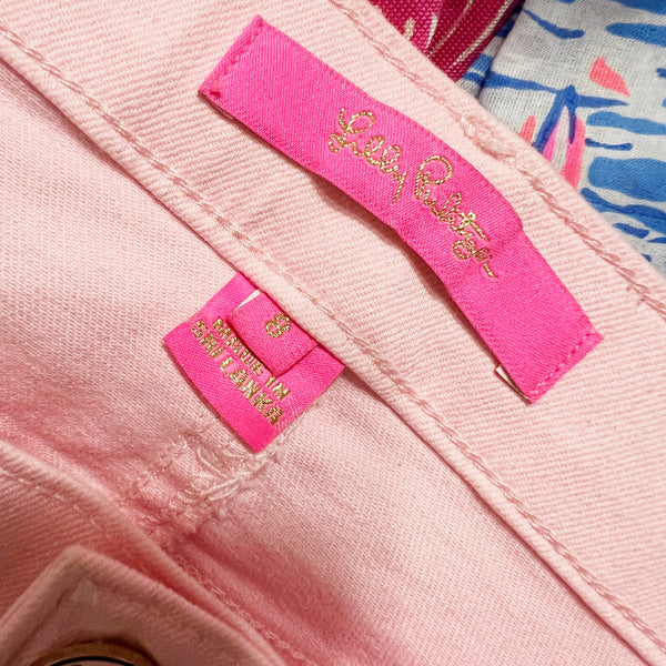 Lilly Pulitzer South Ocean Cotton Stretch Straight Leg Crop Gold Polka Dot Jeans