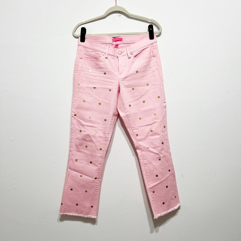 Lilly Pulitzer South Ocean Cotton Stretch Straight Leg Crop Gold Polka Dot Jeans