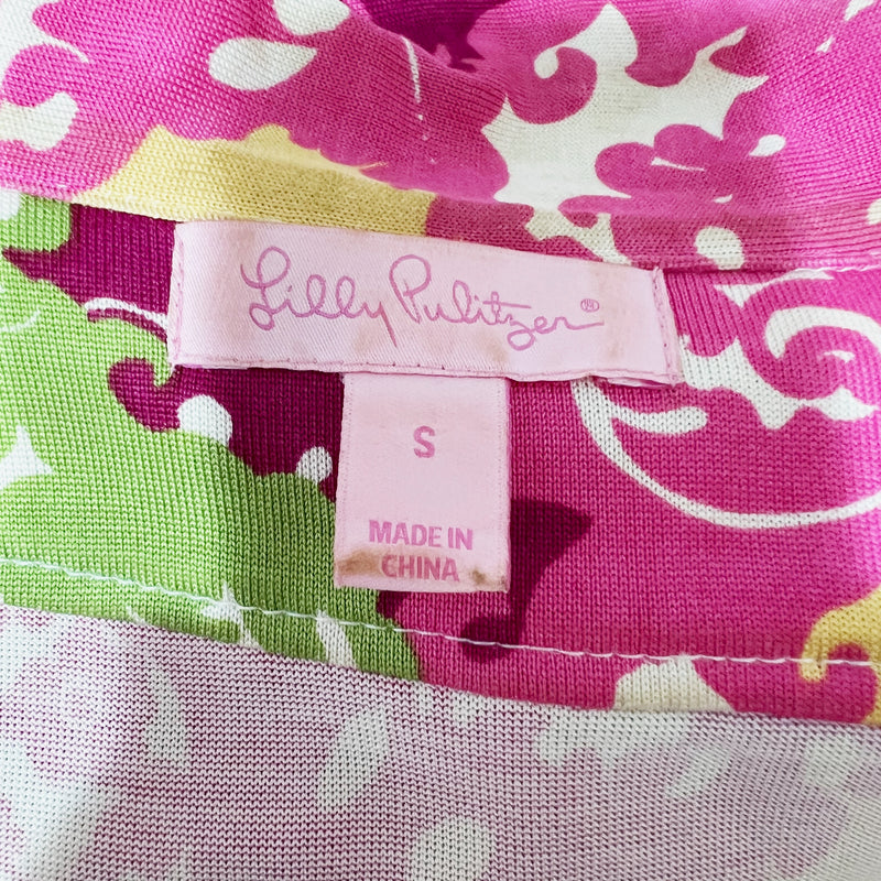 Lilly Pulitzer Blayney Silk Blend Stretch Paisley Floral Pink Green Midi Dress S