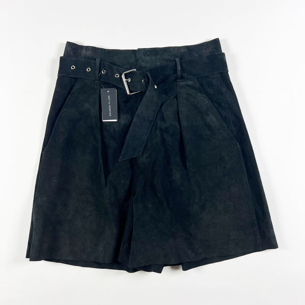 NEW Isabel Marant Ciliaz Genuine Suede Leather Belted Pleated Shorts Black 8