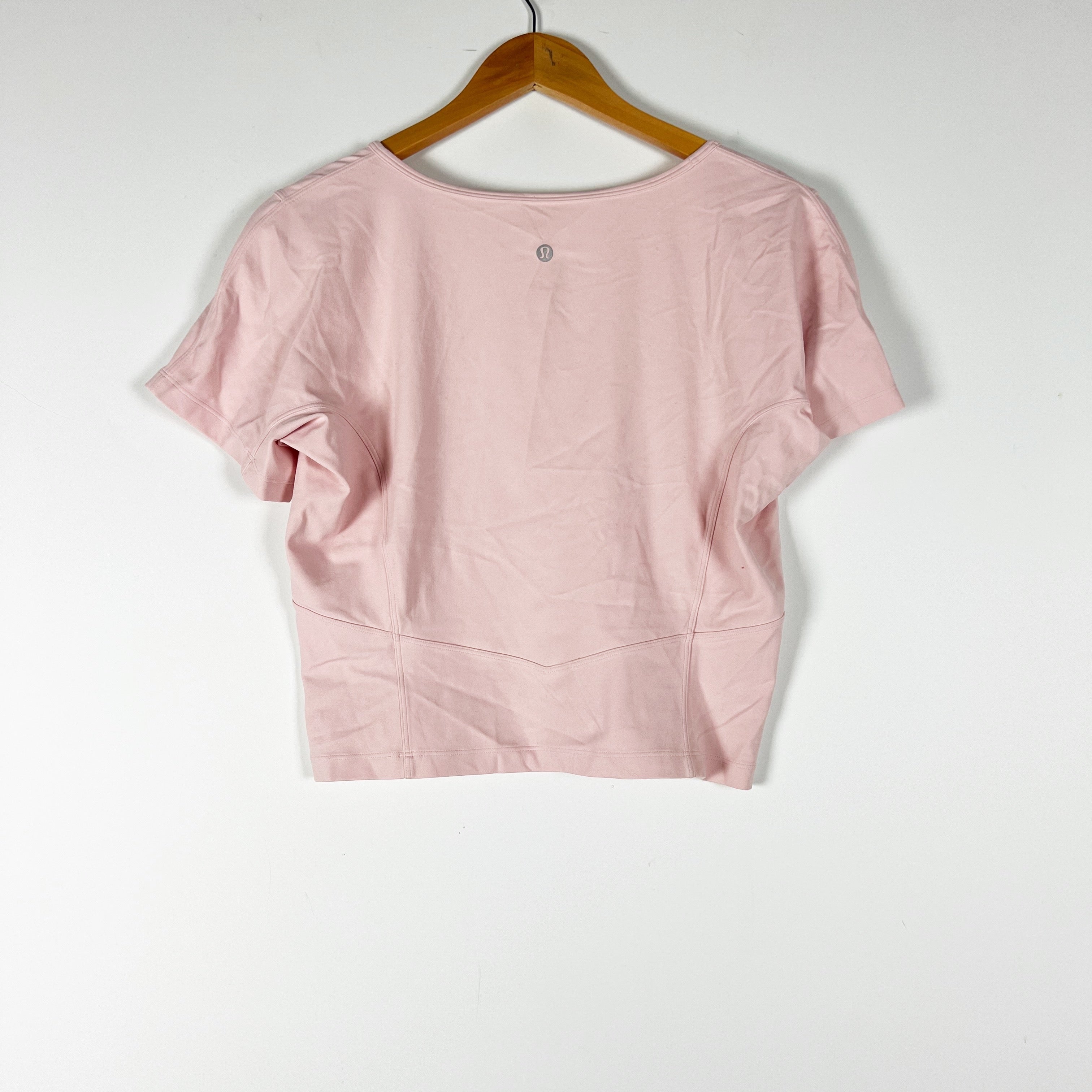 Lululemon Women's Nulu Cropped Slim Yoga Short Sleeve Tee Shirt Pink Mist 12