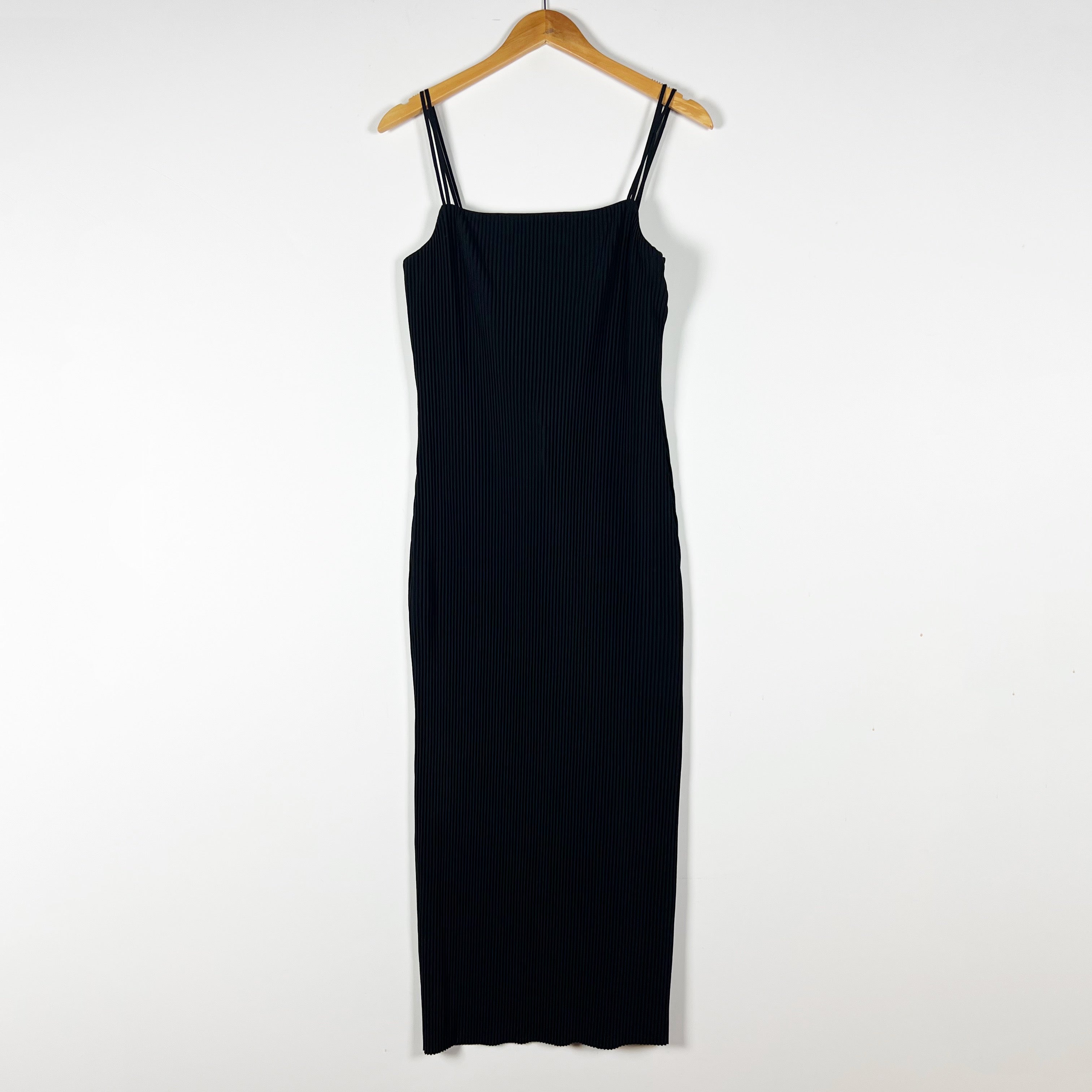NEW COS Ribbed Knit Stretch Square Neck Adjustable Strap Maxi Dress Black XS