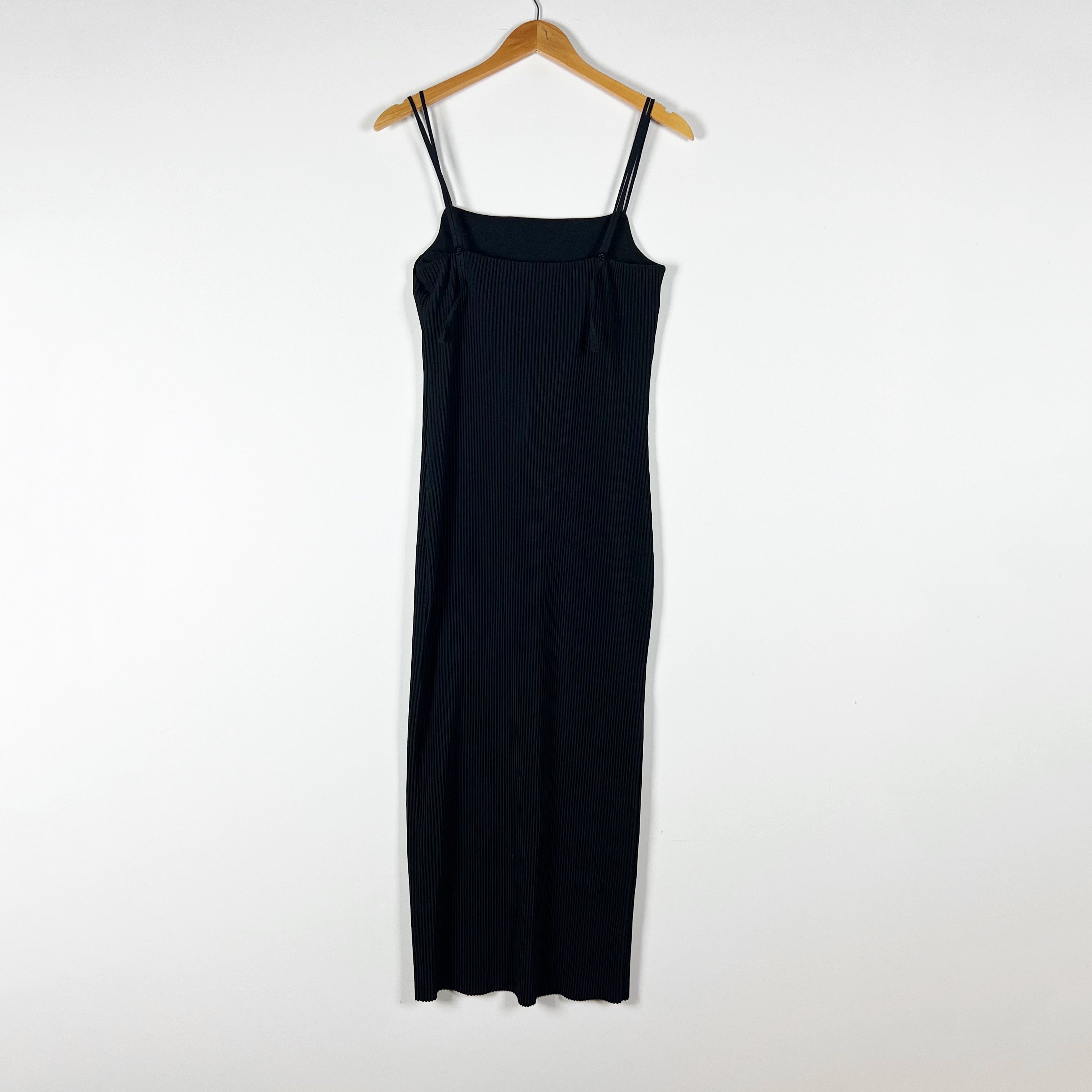 NEW COS Ribbed Knit Stretch Square Neck Adjustable Strap Maxi Dress Black XS