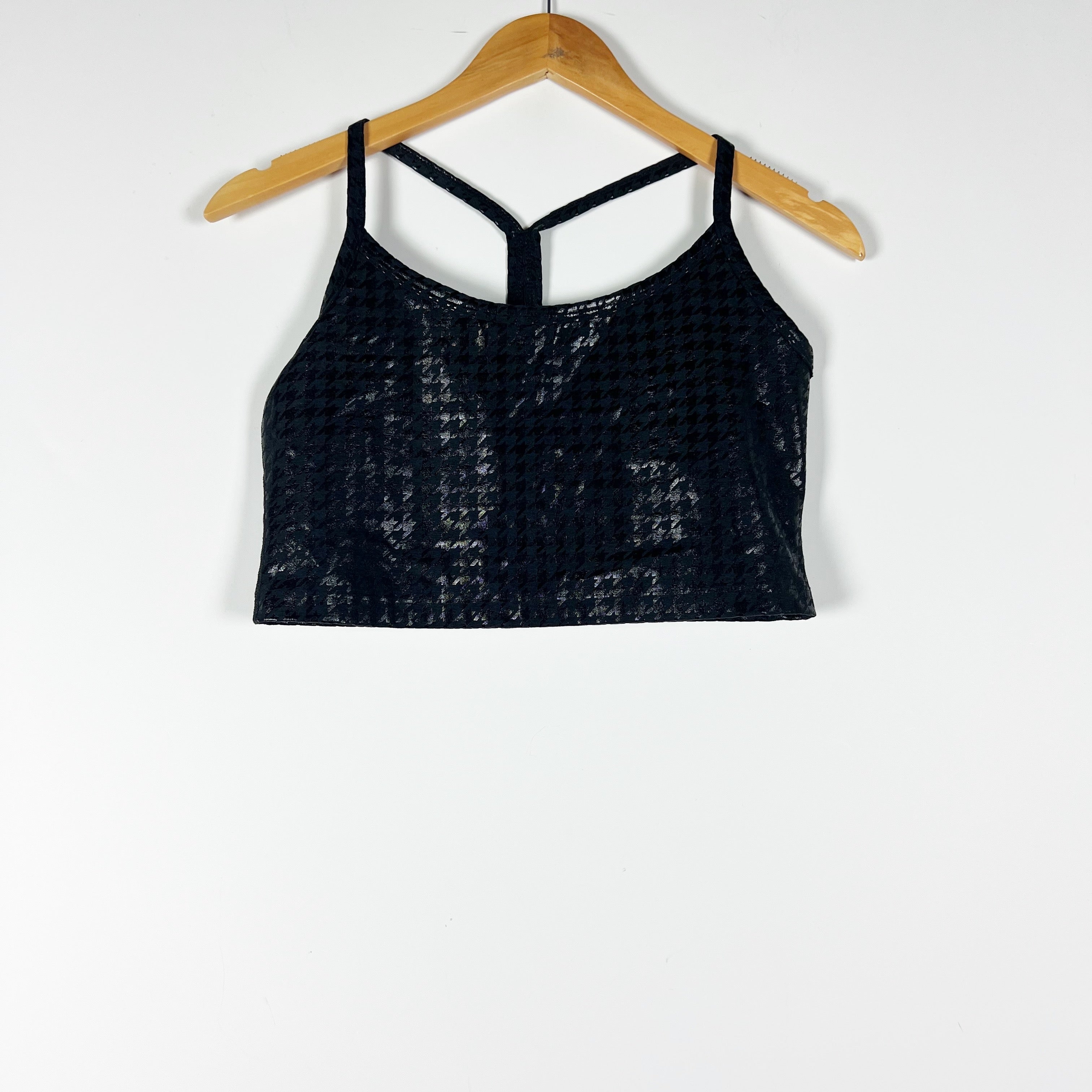 Beyond Yoga Women's Slim Racerback Athletic Crop Top Black Houndstooth Sheen L