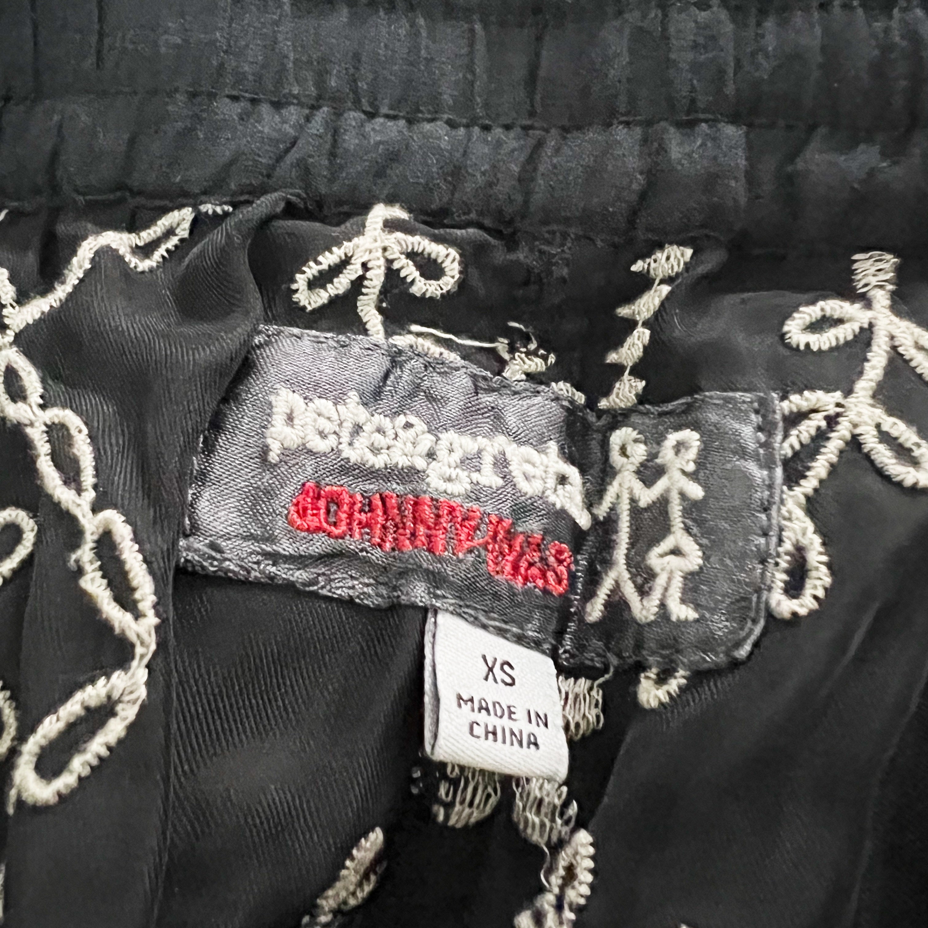 Johnny Was Peaches Allover Eyelet Embroidered Ankle Crop Black Pants XS