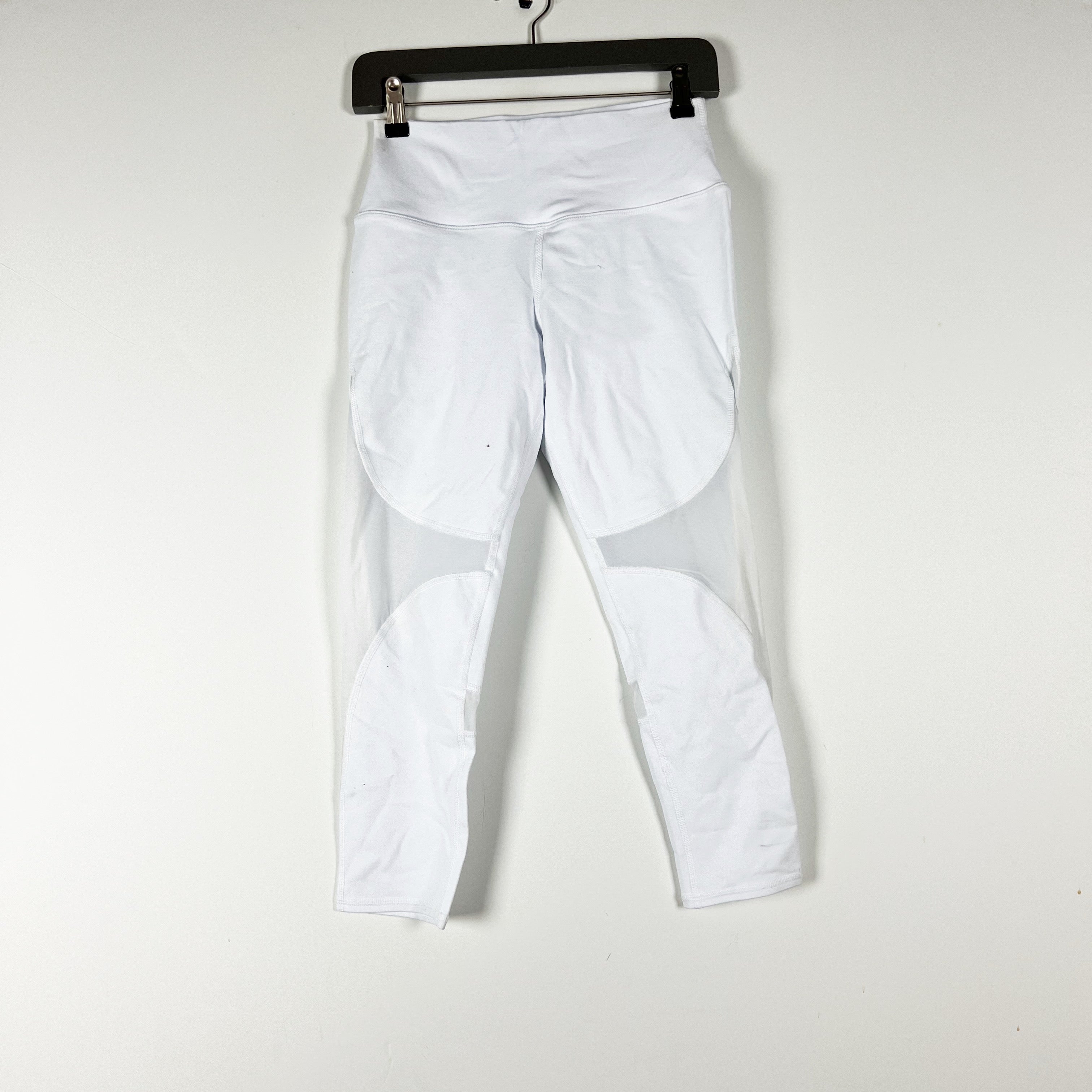 Alo Yoga Women's Coast Capri High Waist Mesh Cut Out Leggings White Medium