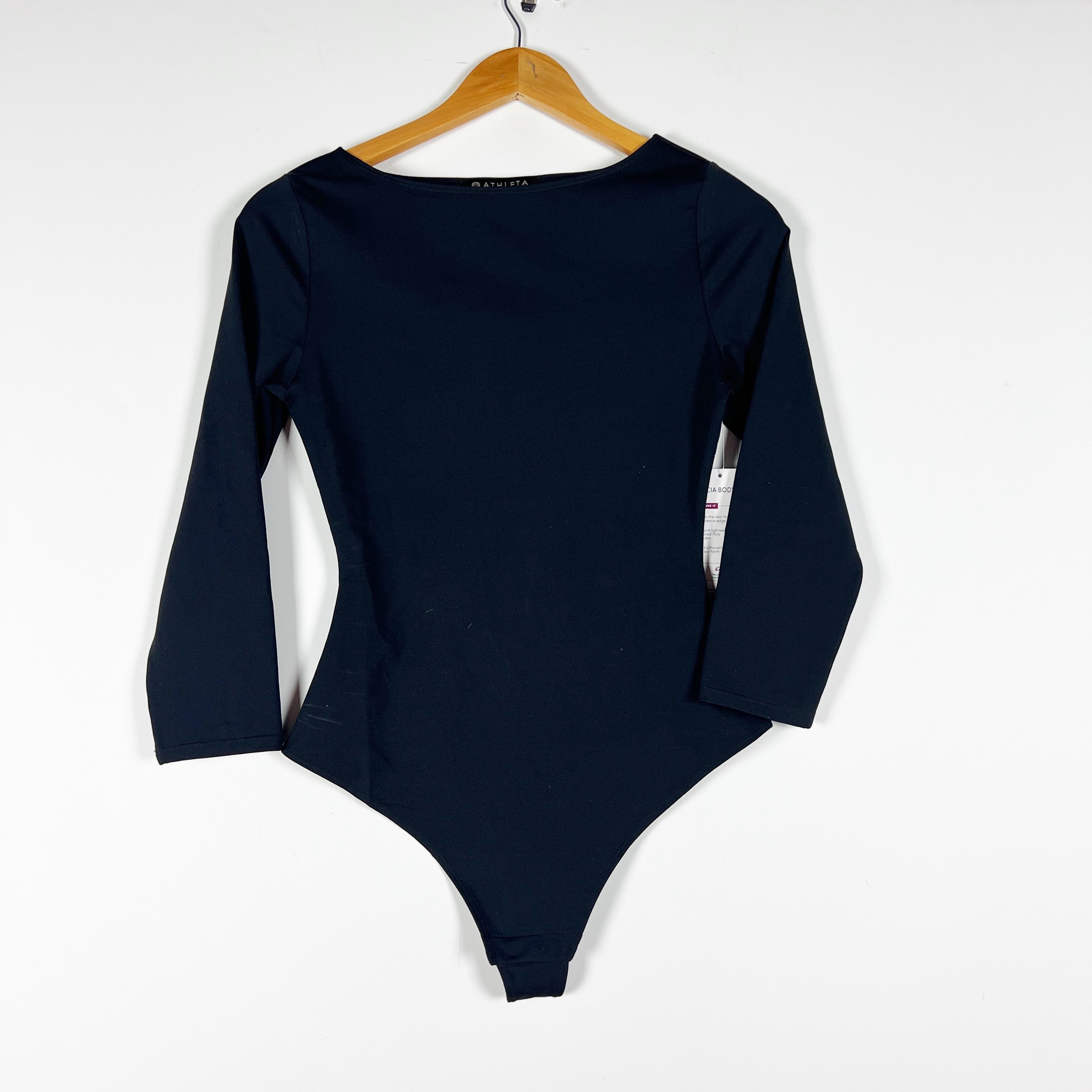 NEW Athleta Women's Valencia Long Sleeve One Piece Boat Neck Bodysuit Black S