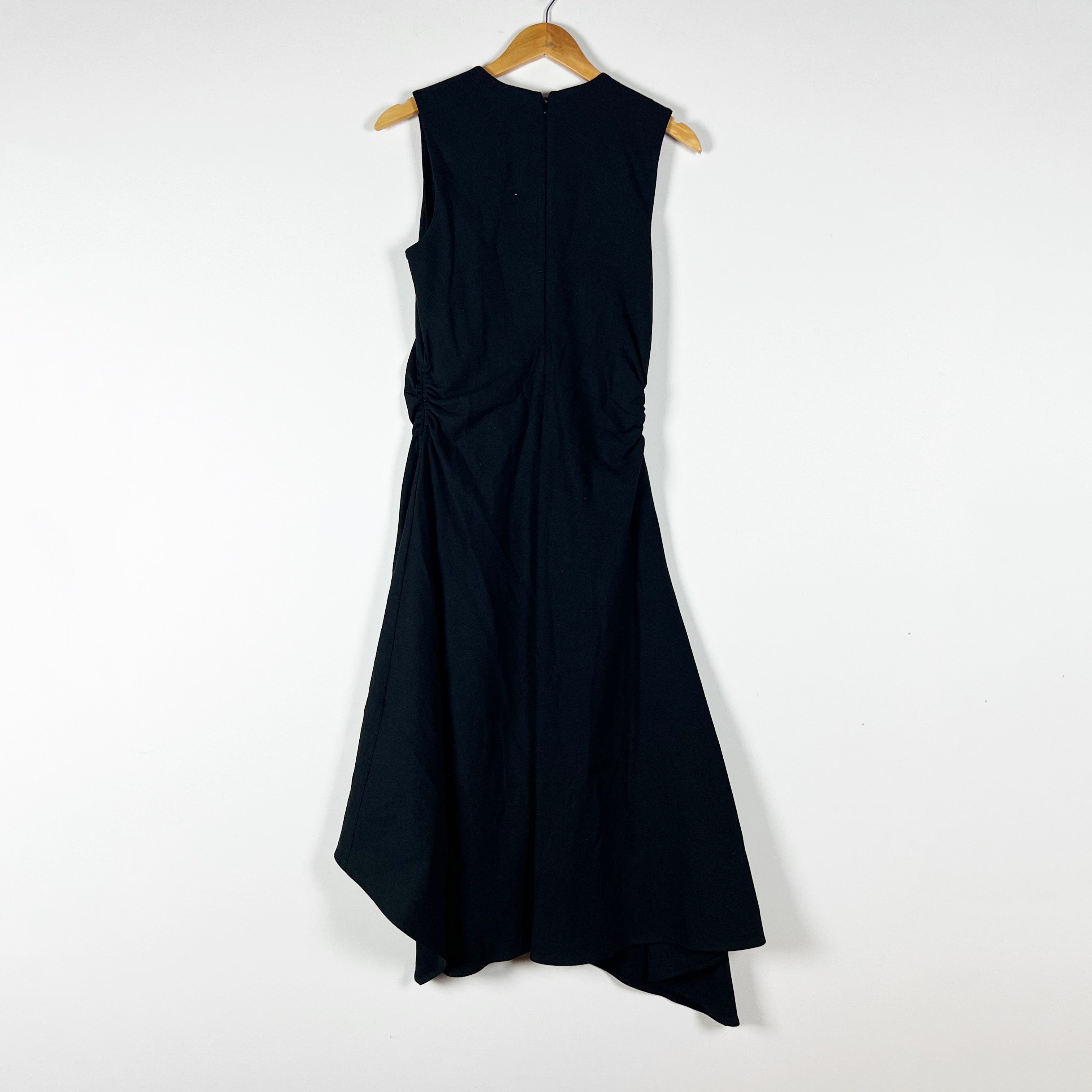 COS Ponte Stretch Knit V Neck Sleeveless Asymmetrical Hem Midi Dress Black XS
