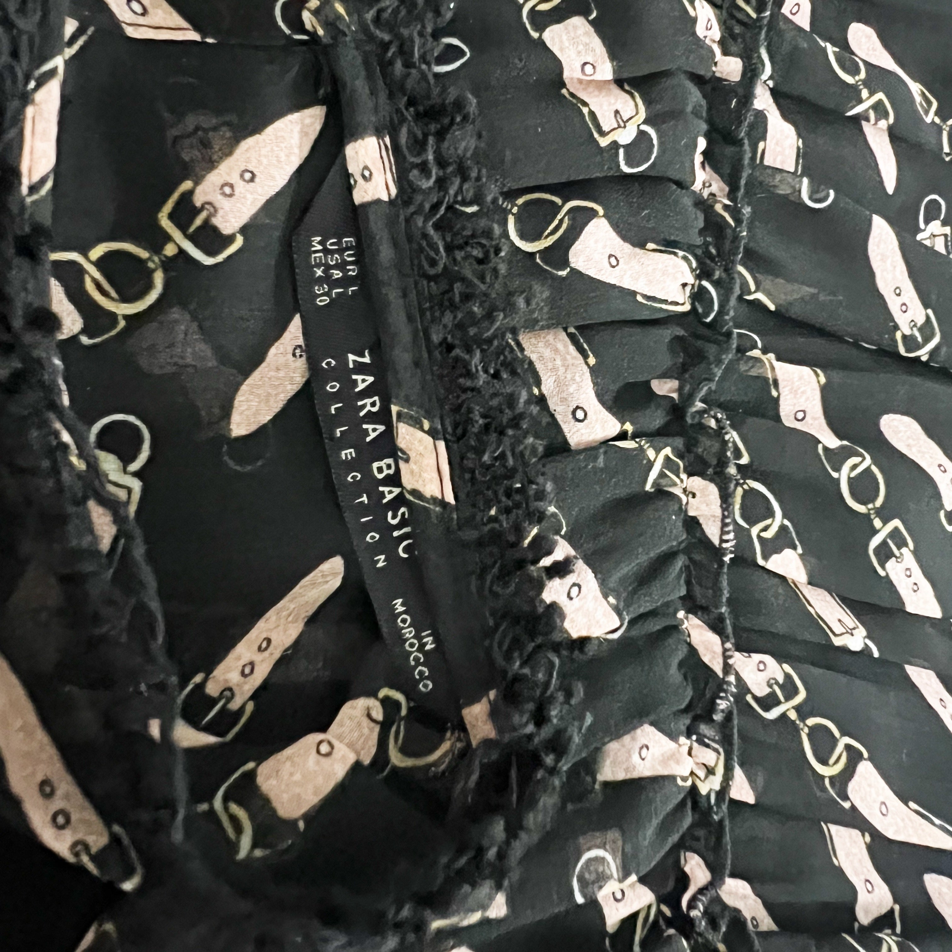 Zara Basic Collection Buckle Chain Detail Chiffon Tiered Mini Dress Large