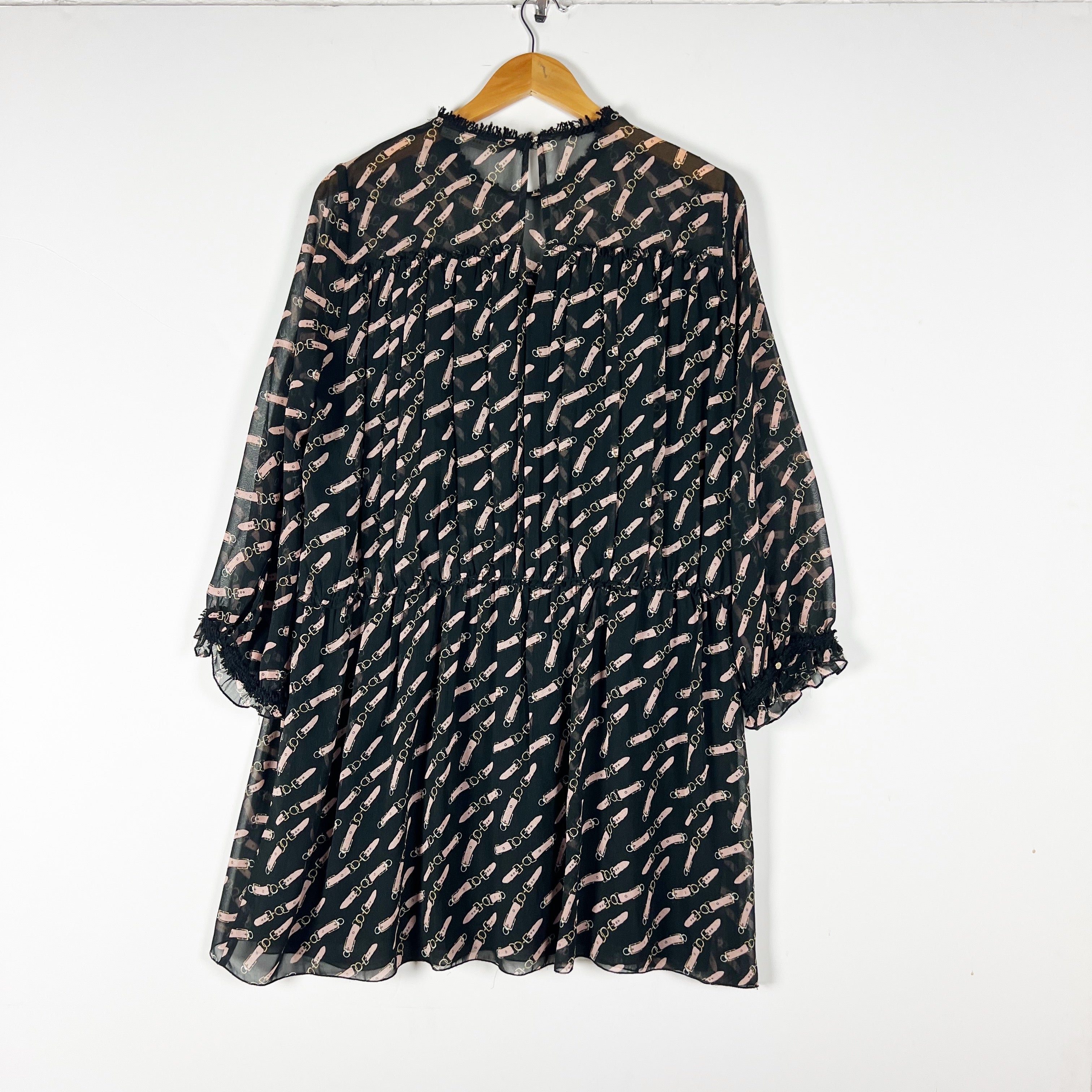 Zara Basic Collection Buckle Chain Detail Chiffon Tiered Mini Dress Large