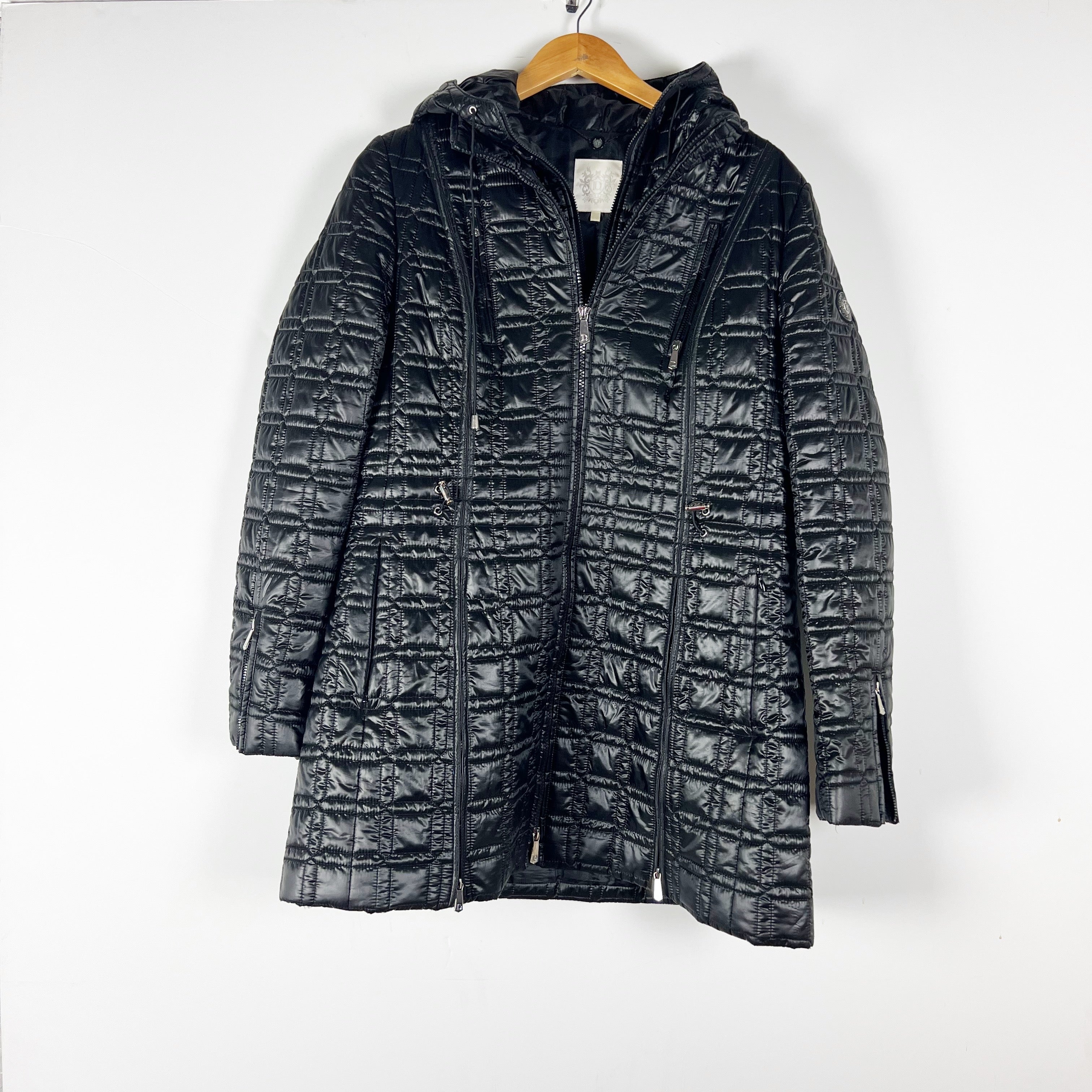 Dawn Levy Winny Double Layered Quilted Full Zip Hooded Jacket Black Large