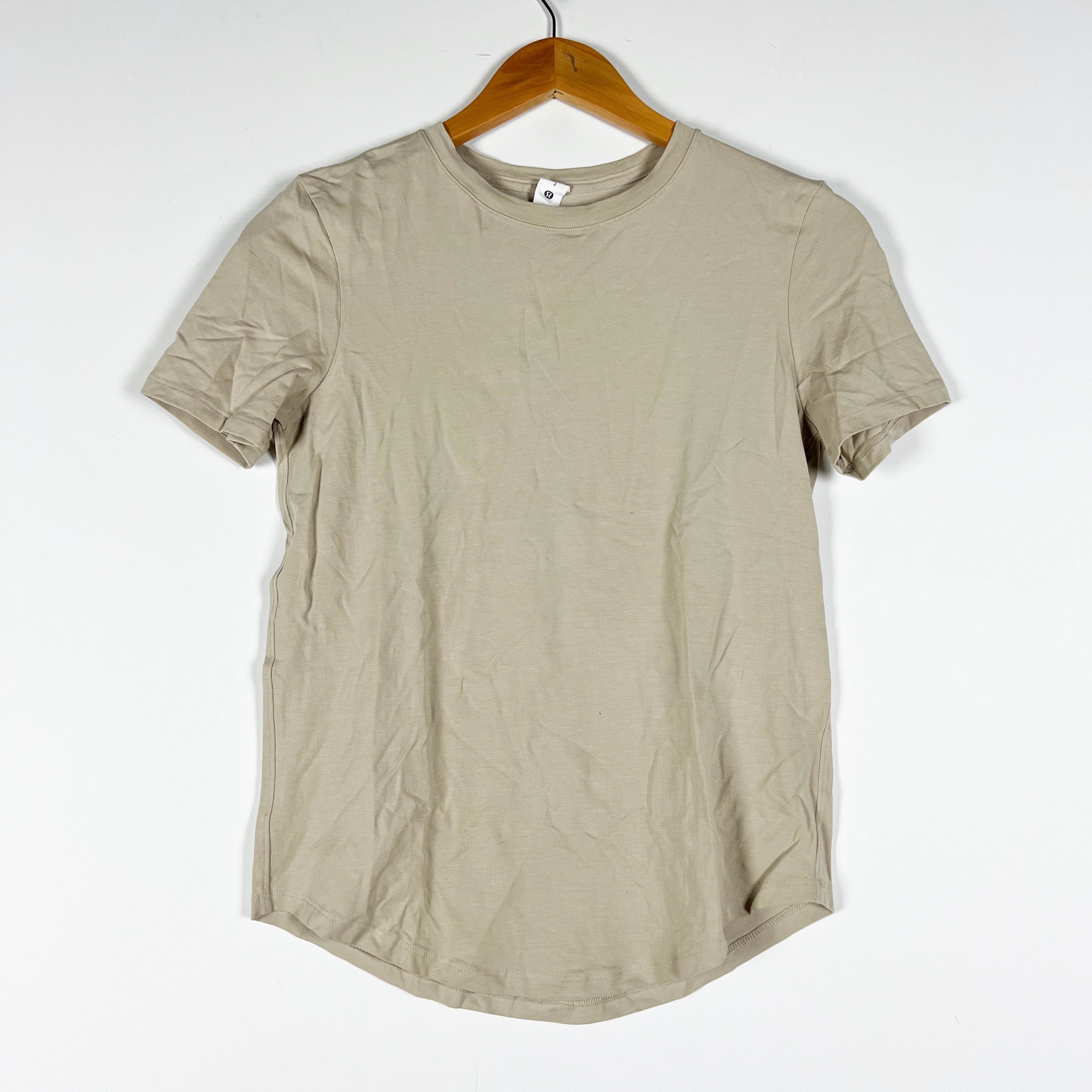 Lululemon Women's Love Crew Neck Short Sleeve Curved Hem Tee Shirt Beige Tan 2