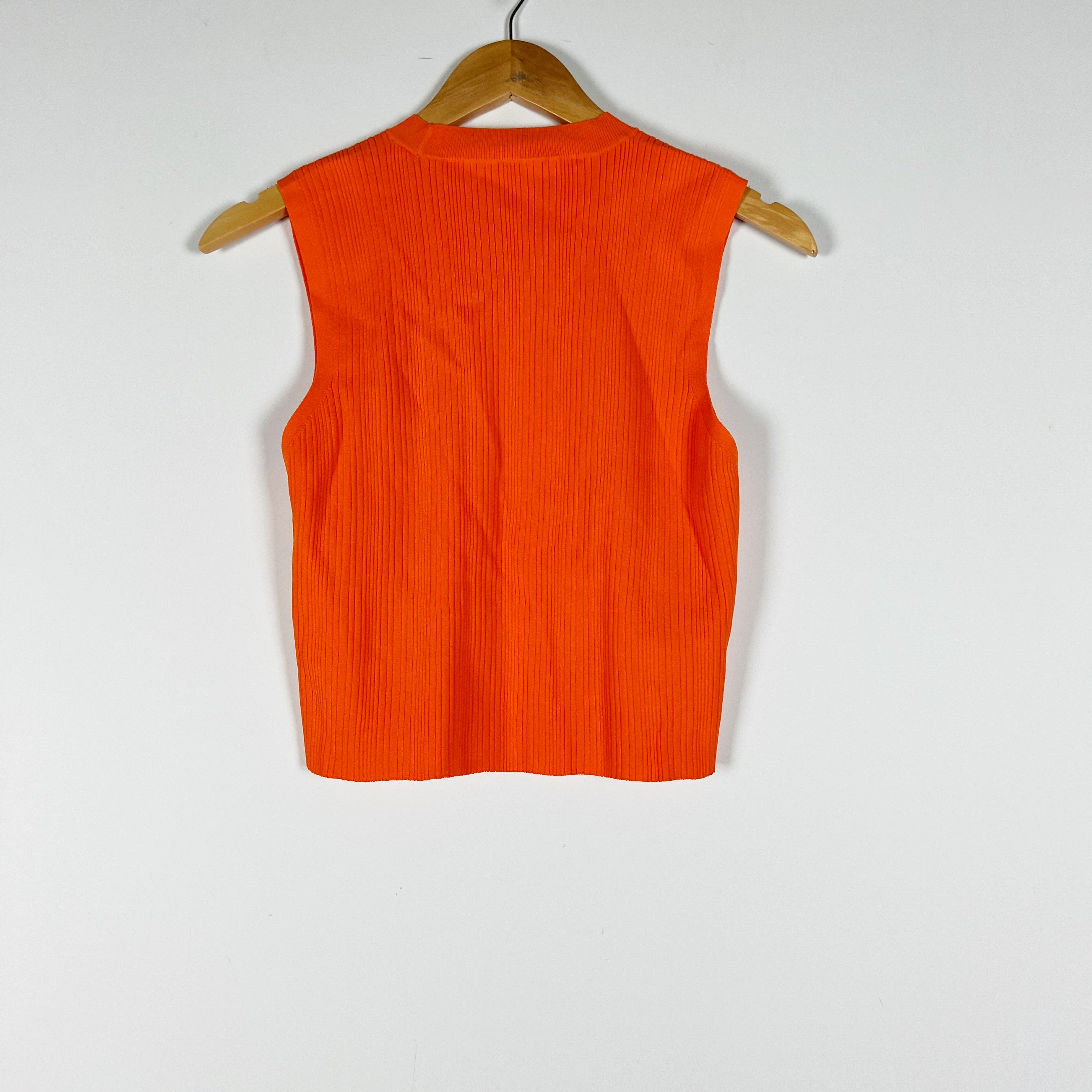 Frame Women's Ribbed Knit Stretch Cut Out Sleeveless Tank Top Bright Tangerine S