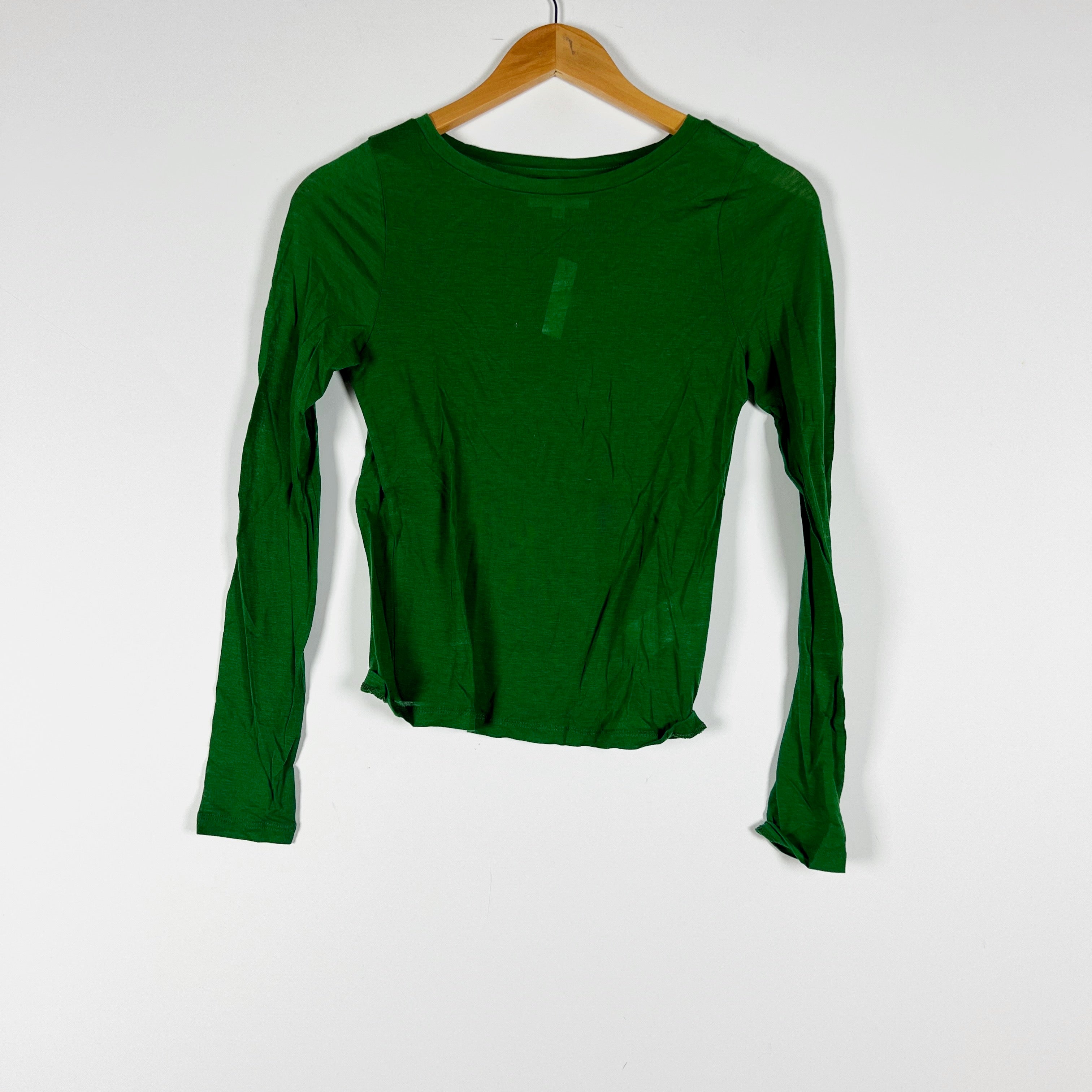 NEW Madewell Women's Semi Sheer Scoop Neck Long Sleeve Tee Shirt Varsity Green S