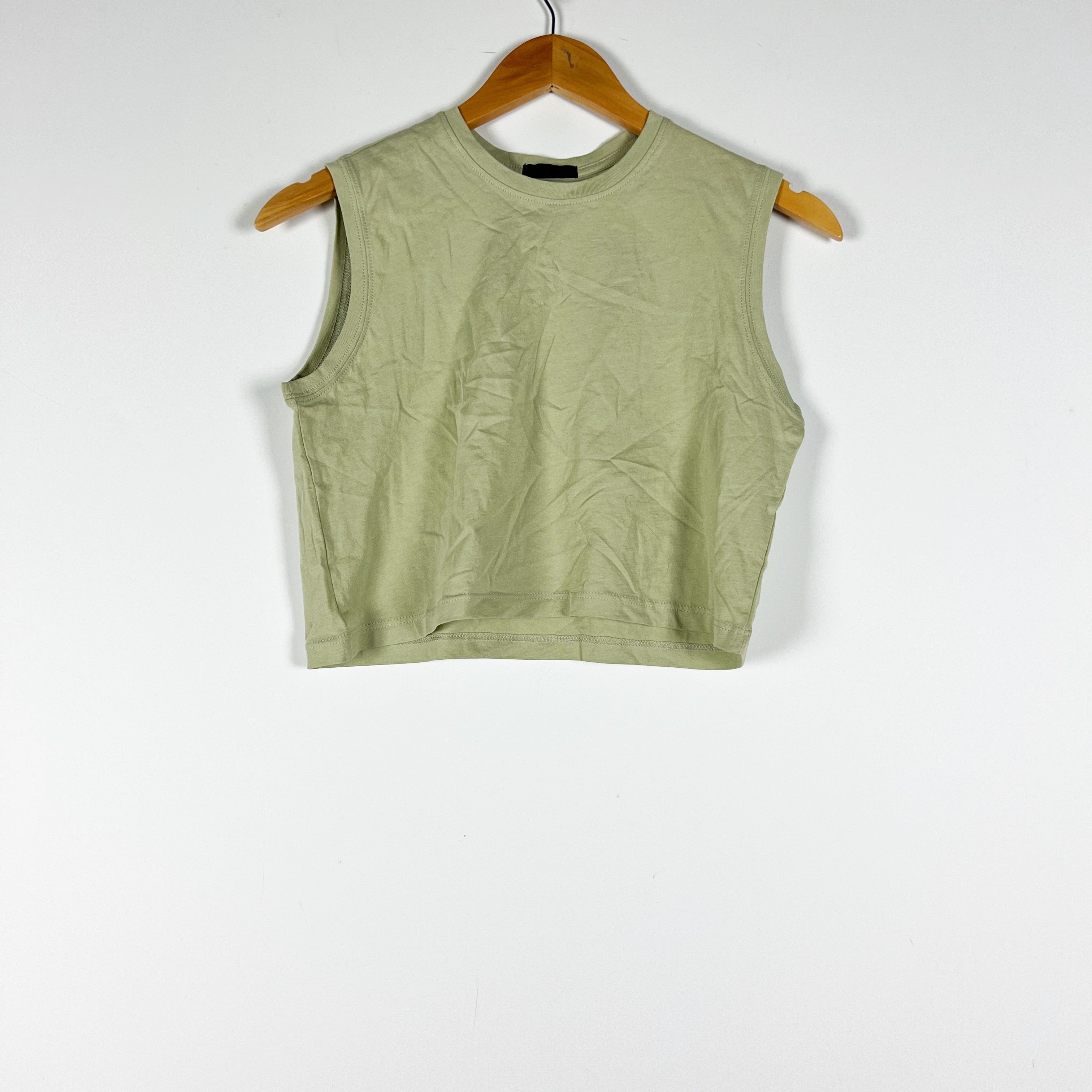 NEW ATM Anthony Thomas Melillo Cotton Crew Sleeveless Cropped Tank Faded Moss XS