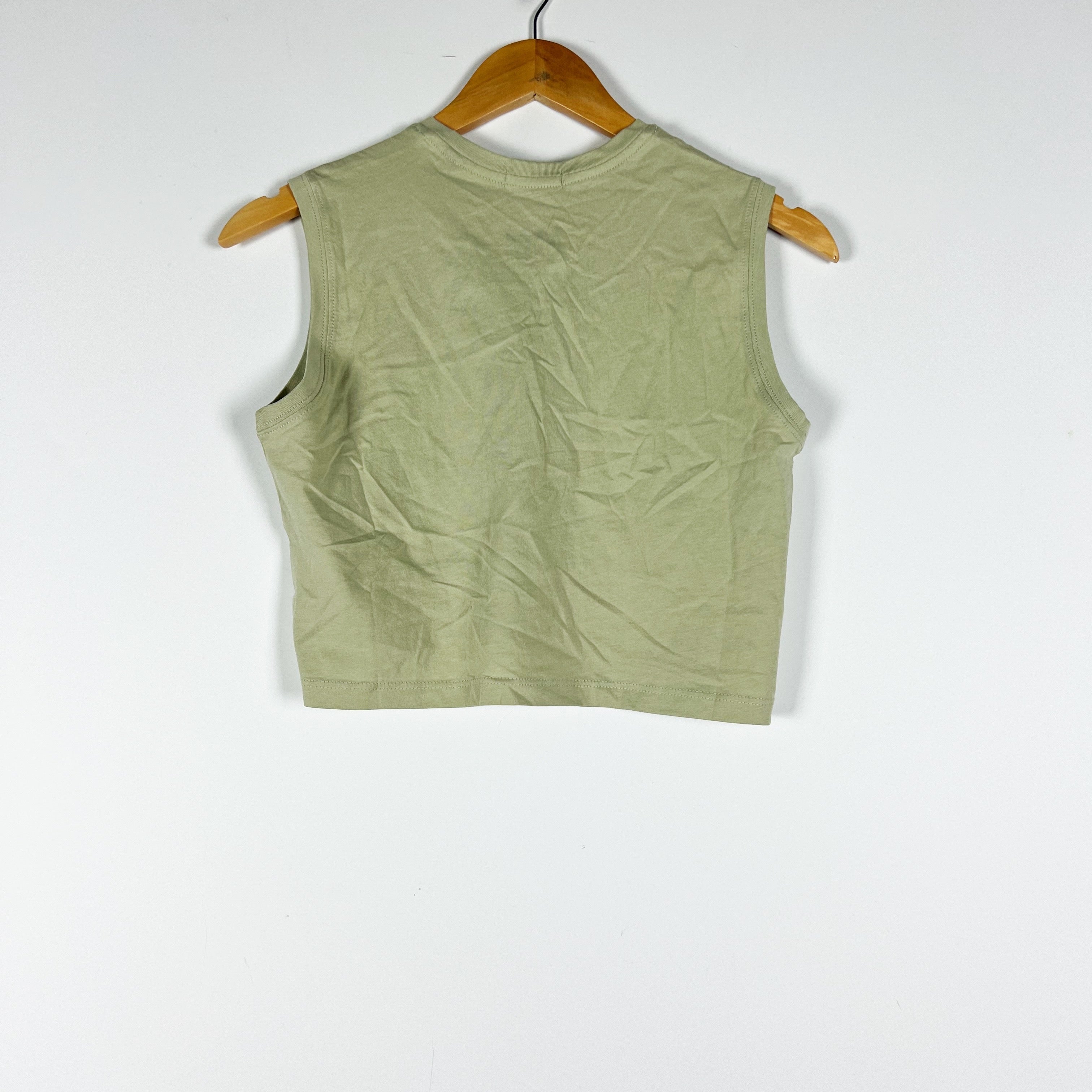 NEW ATM Anthony Thomas Melillo Cotton Crew Sleeveless Cropped Tank Faded Moss XS