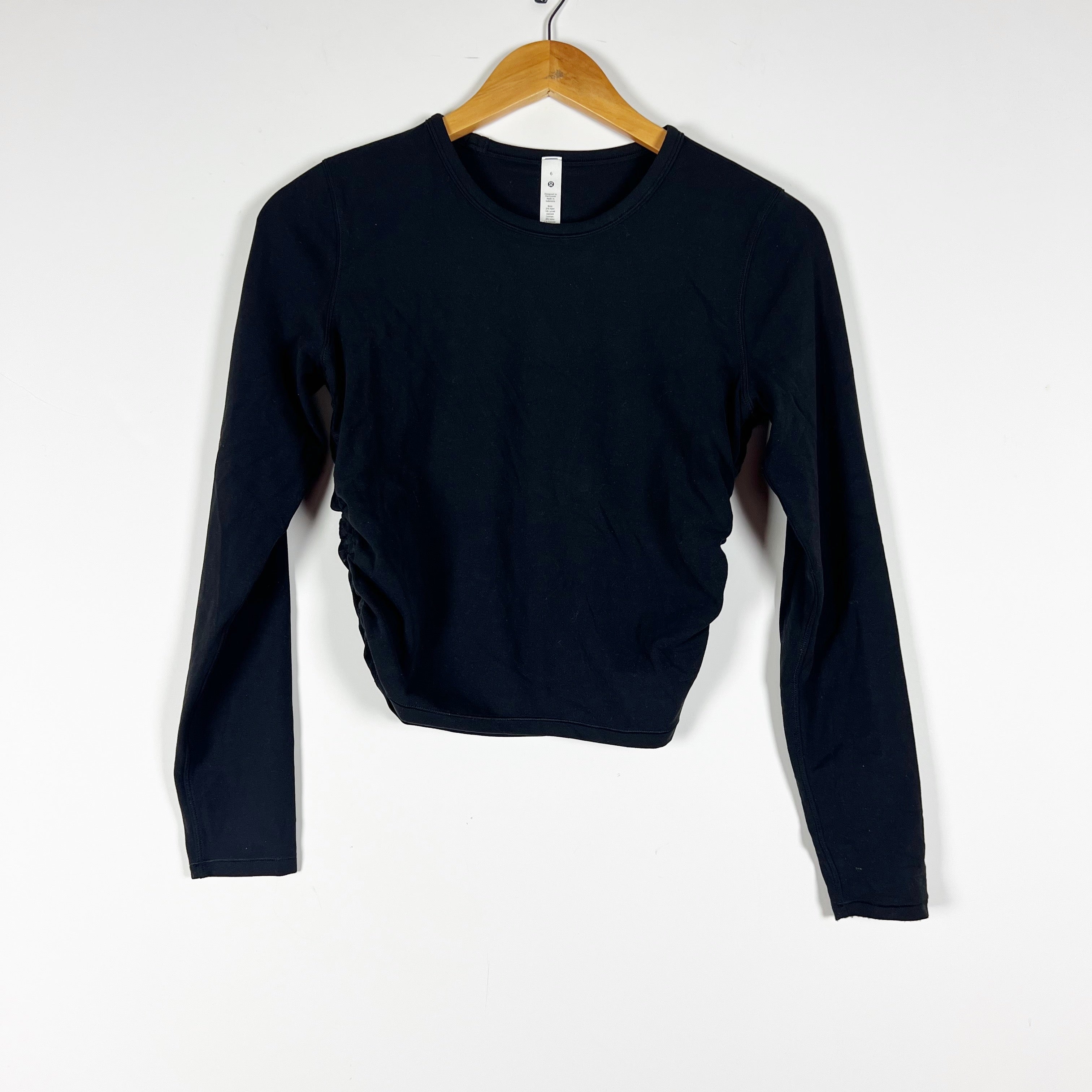 Lululemon All It Takes Long Sleeve Nulu Ruched Tee Shirt Solid Black 6