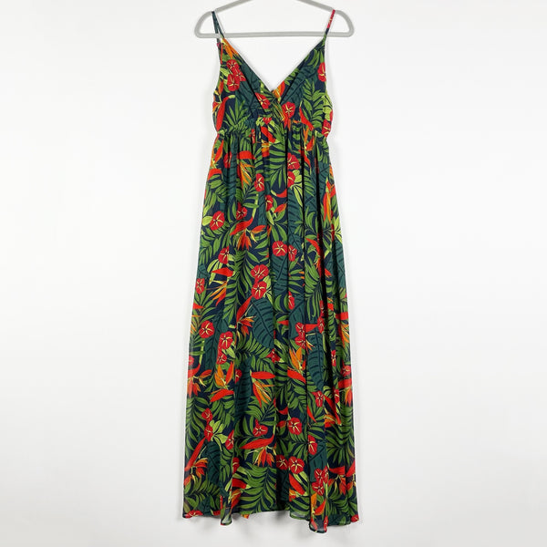 NEW Molly Bracken Chiffon Palm Frond Tropical Print Pattern Long Maxi Dress M