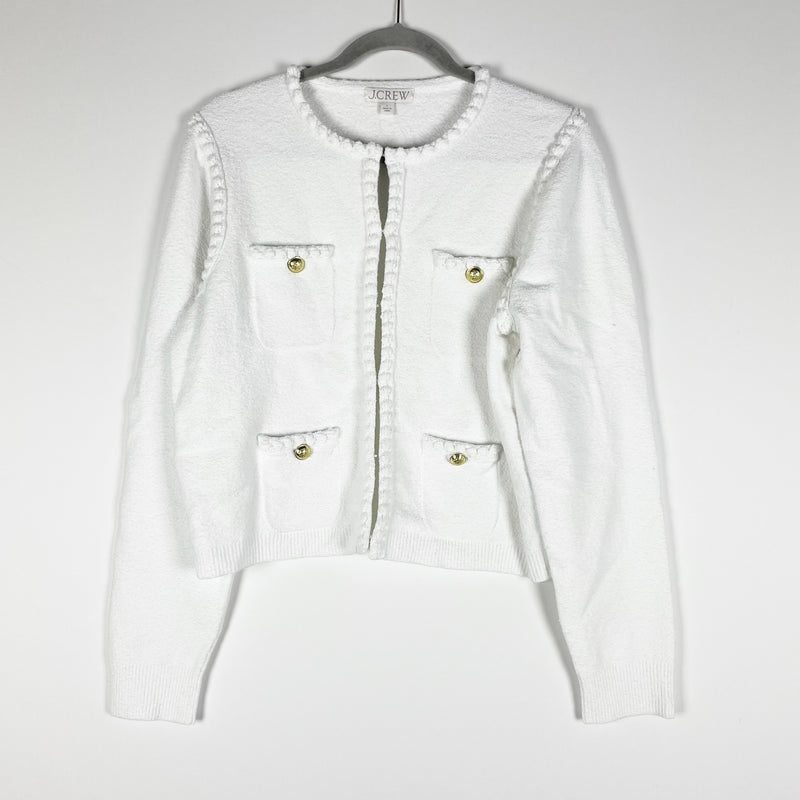 NEW J. Crew Odette Sweater Lady Jacket In Cotton Blend Stretch Boucle Knit White