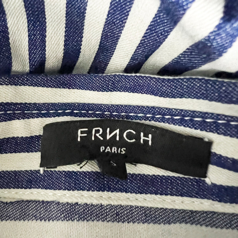 FRNCH Cotton Blue White Striped Collared Pocket Button Front Shirt Dress Small