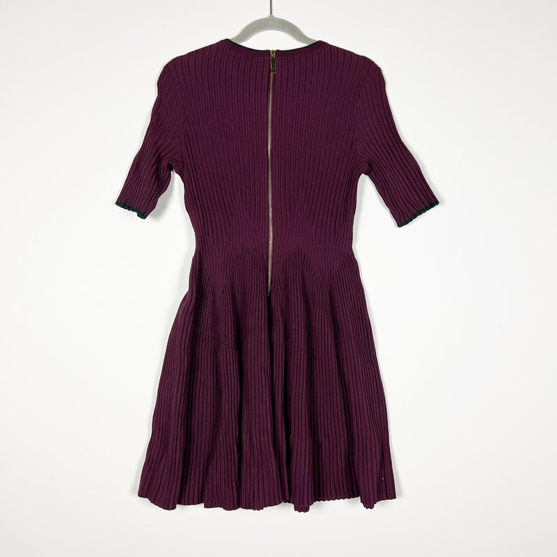 Ted Baker Renyina Ribbed Knit Sweater Stretch Fit Flare Skater Mini Dress Purple