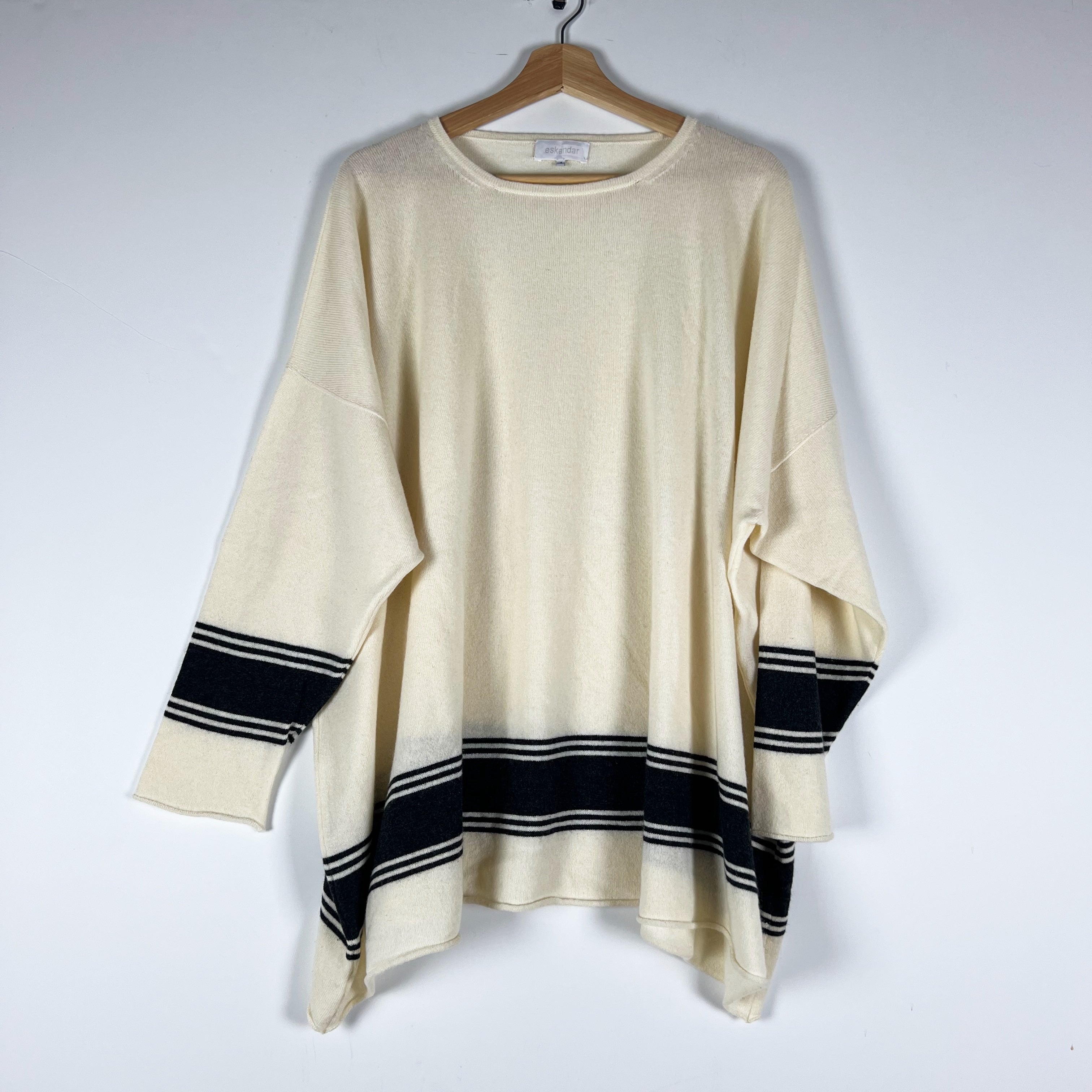 Eskandar 100% Cashmere Knit Stretch Long Sleeve Pullover Sweater Ivory