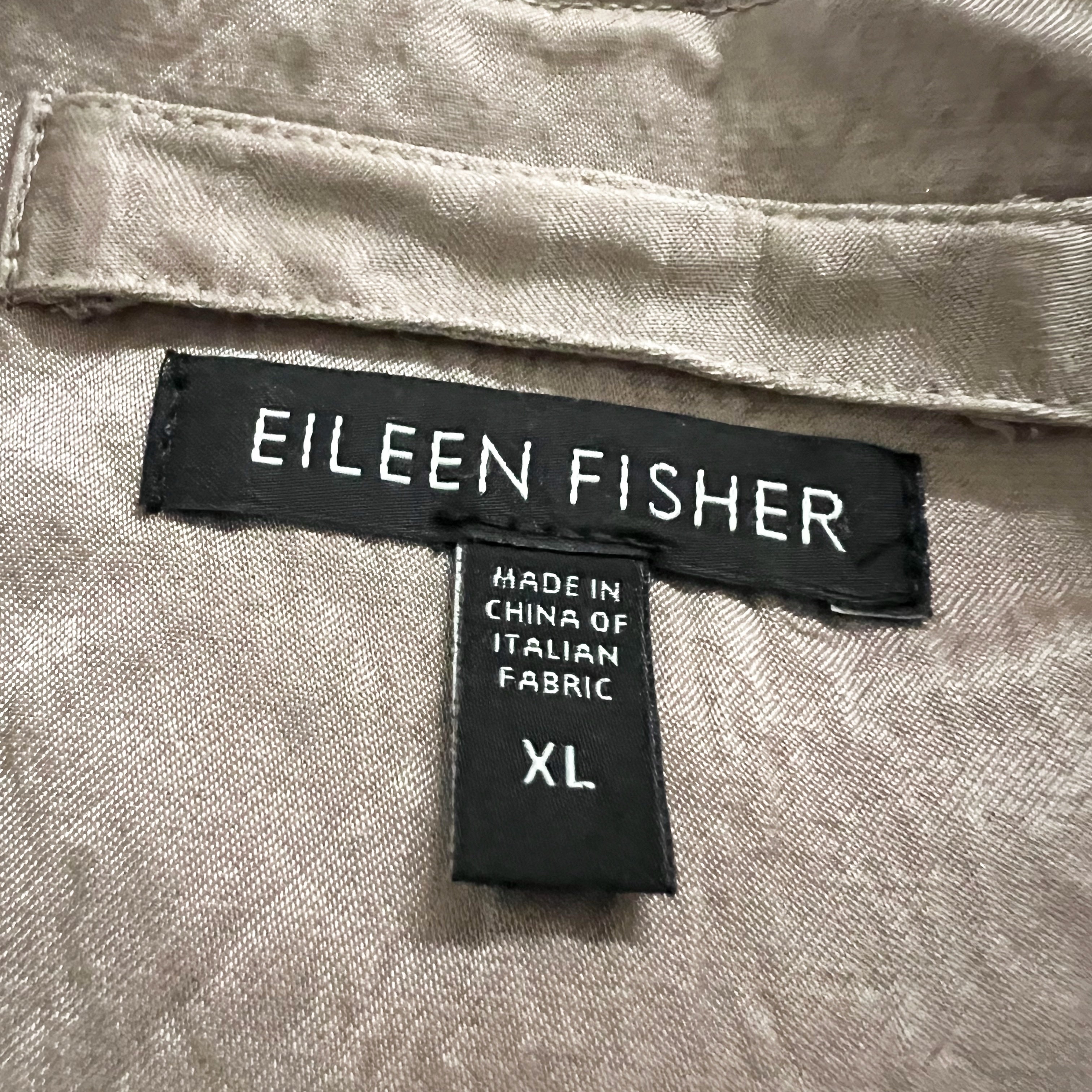 Eileen Fisher Cotton Satin Metallic Snap Button Water Resistant Jacket Coat XL