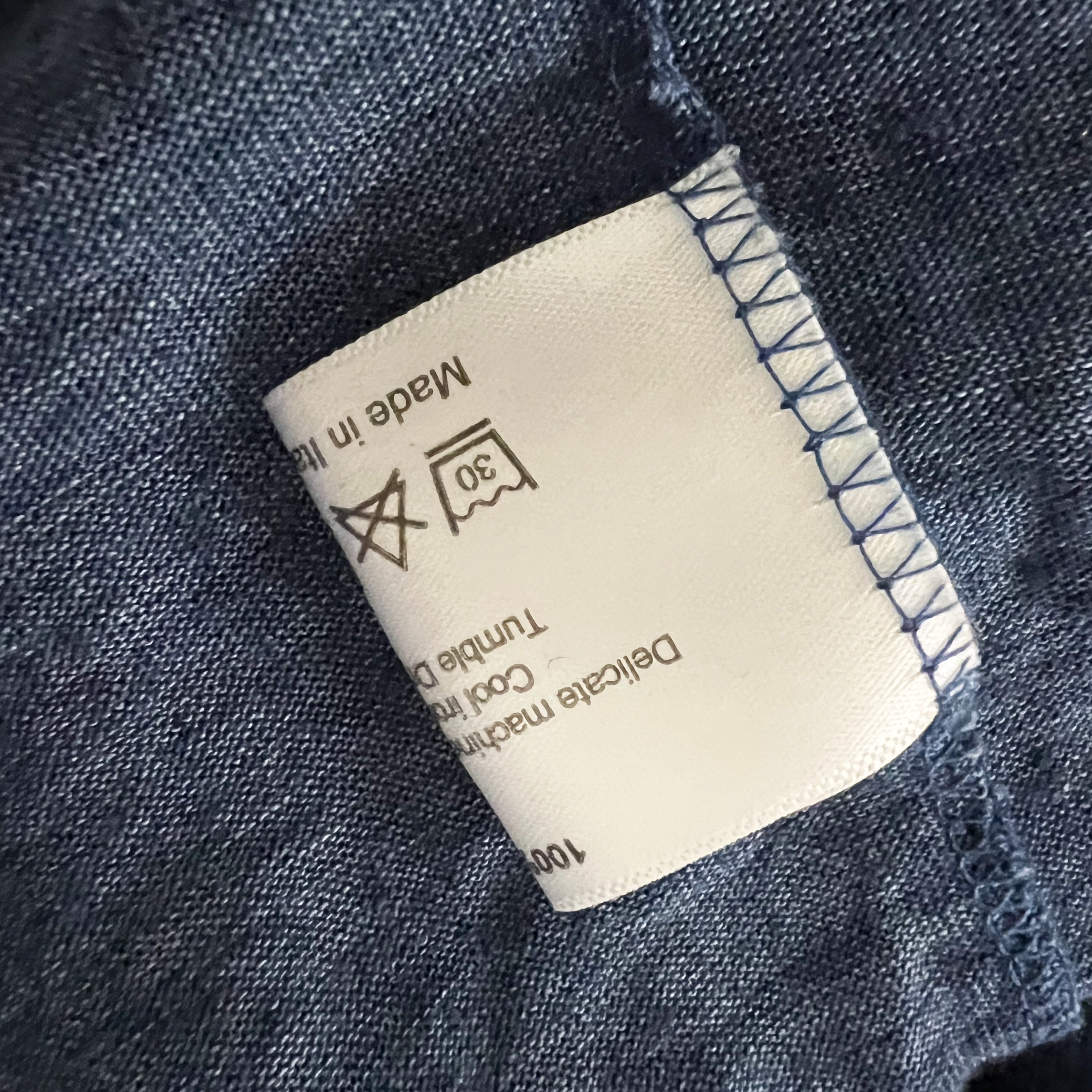 Eskandar Linen Knit Stretch Boxy Oversized Crew Neck Pullover Tee Shirt Blue OS