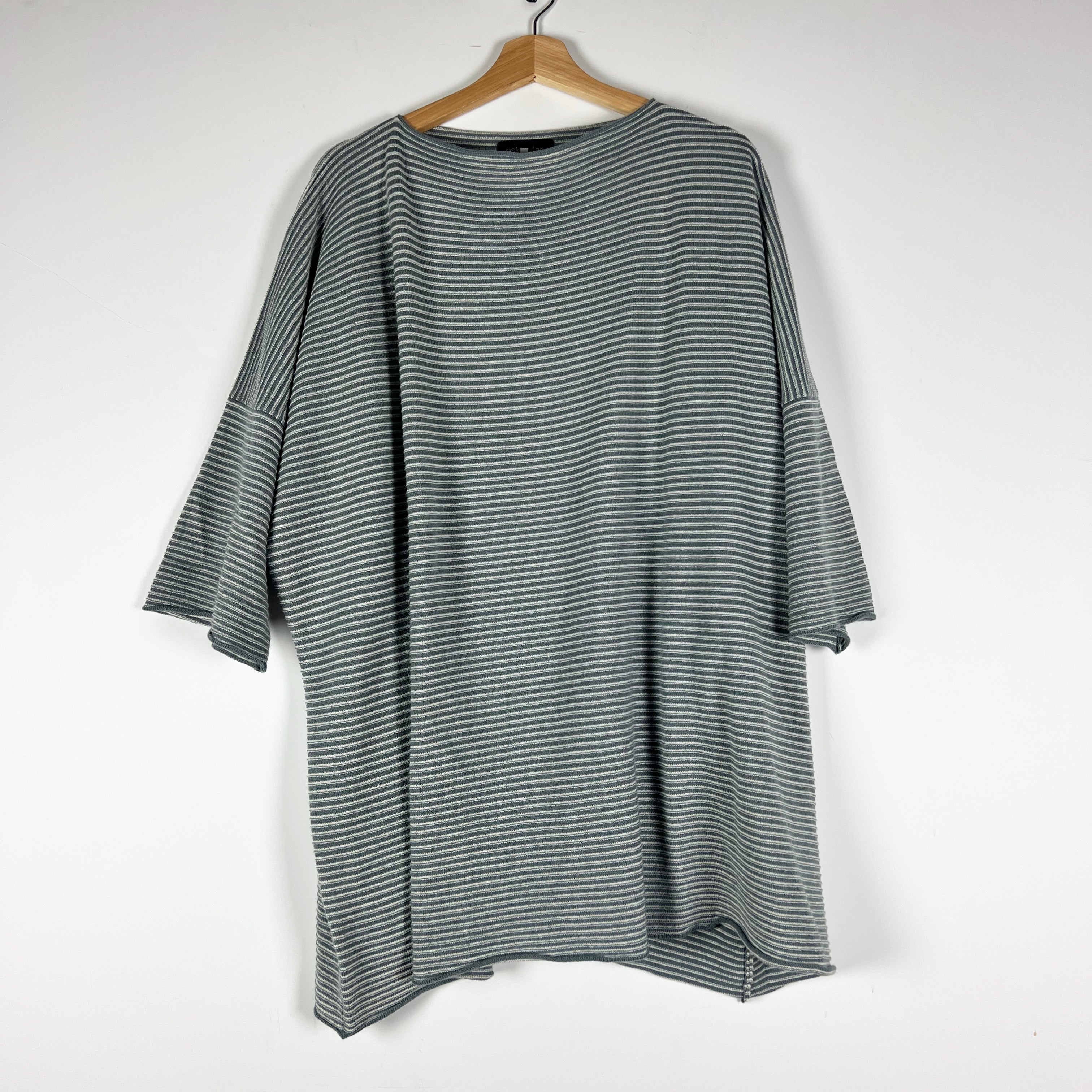 Eskandar 100% Cashmere Ribbed Knit Boat Neck Boxy Oversized Sweater Top Gray OS